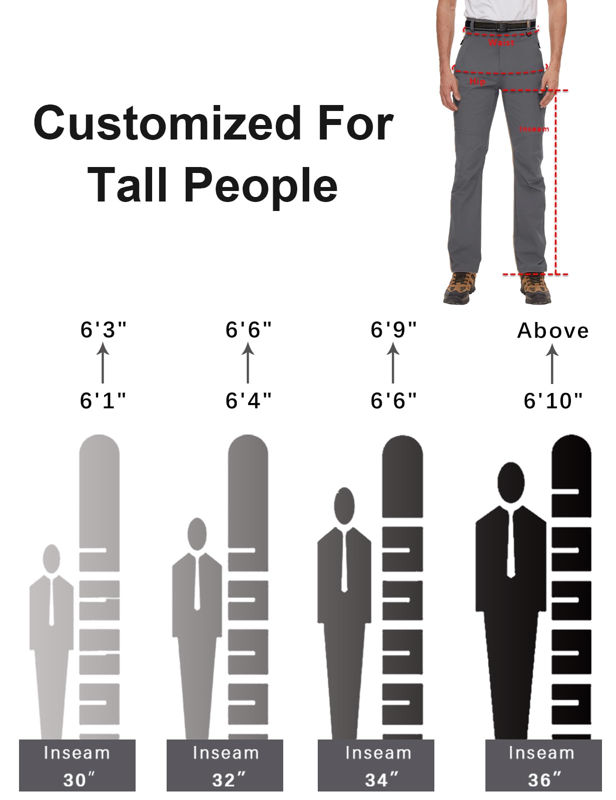 SEVEGO 30"/32"/34"/36"/38" Inseam Men's Tall Hiking Pants Quick Dry Outdoor Waterproof Fishing Cargo Pants with 5 Pockets 36"，Dark Gray，L