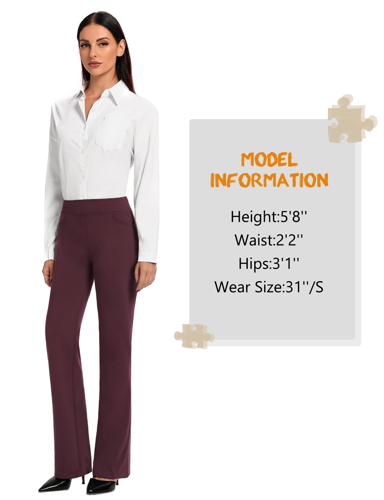 SEVEGO Women's Bootcut Yoga Dress Pants High Waist Stretch Work Pants with Pockets, 35" Burgundy, XL
