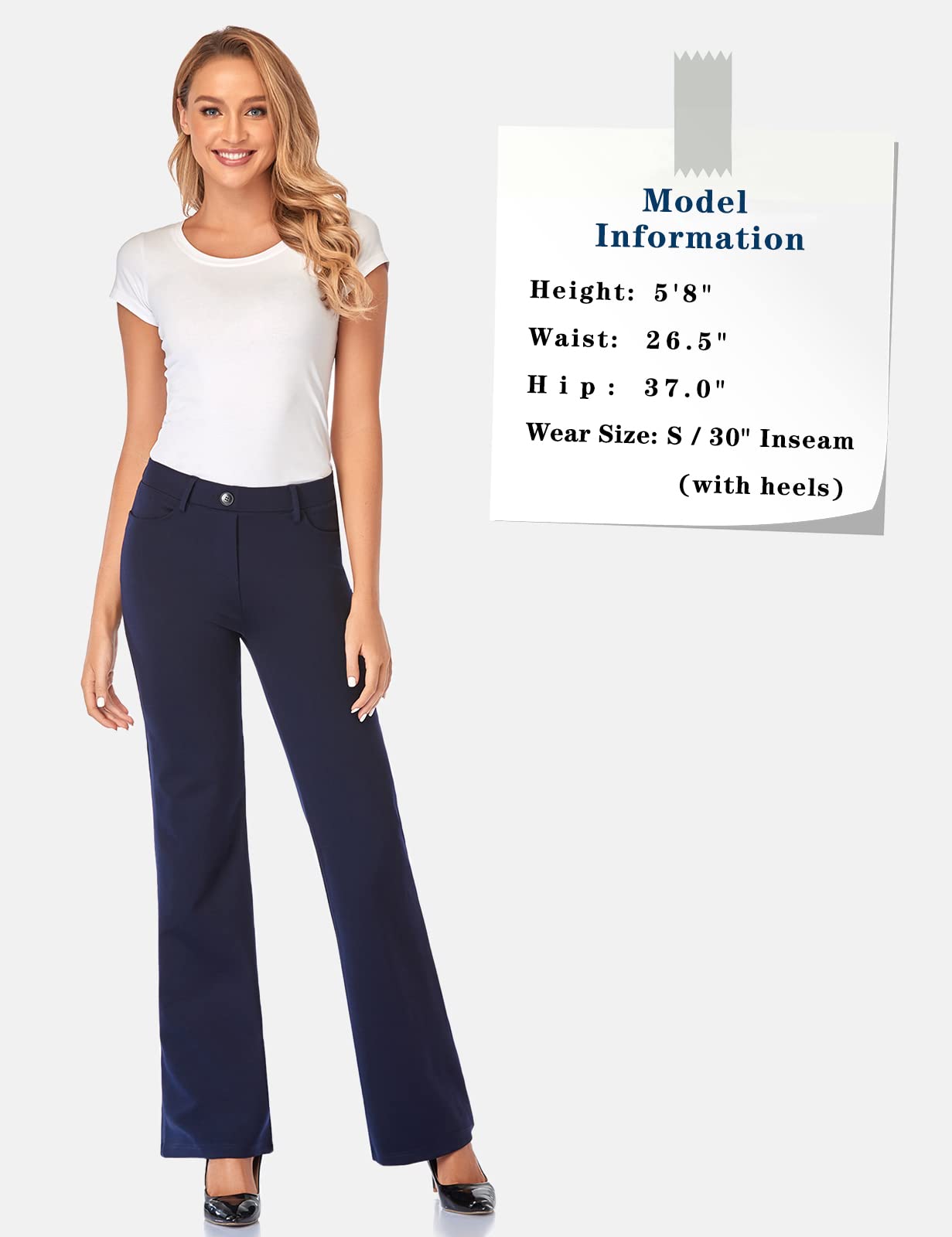 Tapata Women's 28''/30''/32''/34'' Stretchy Bootcut Dress Pants with Pockets Tall, Petite, Regular for Office Work Business 34", Navy Blue, XXL