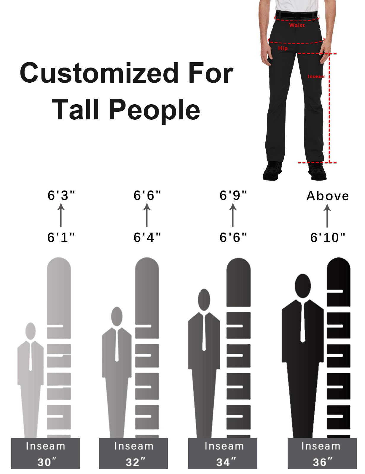 SEVEGO 30"/32"/34"/36" Inseam Men's Tall Hiking Pants Quick Dry Outdoor Waterproof Fishing Cargo Pants with Belt 5 Pockets 38" Black S