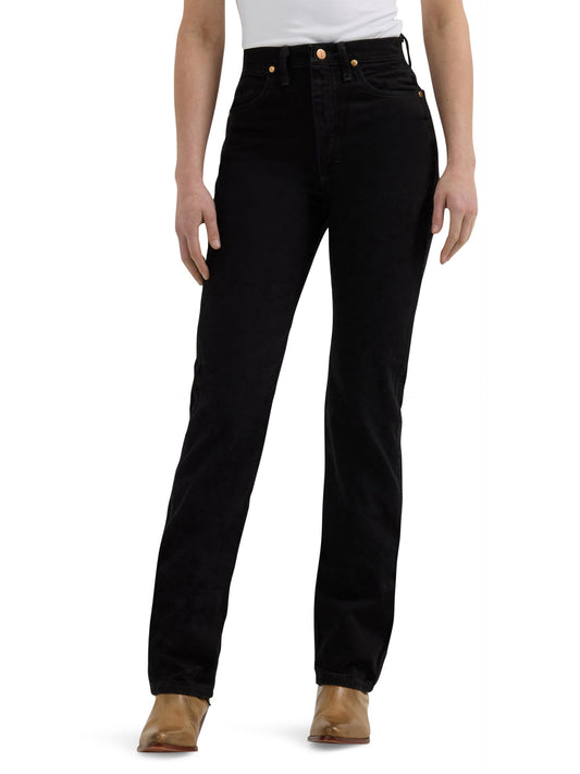 Wrangler Women's Cowboy Cut High Rise Slim Fit Tapered Leg Jean, Black, 1-34