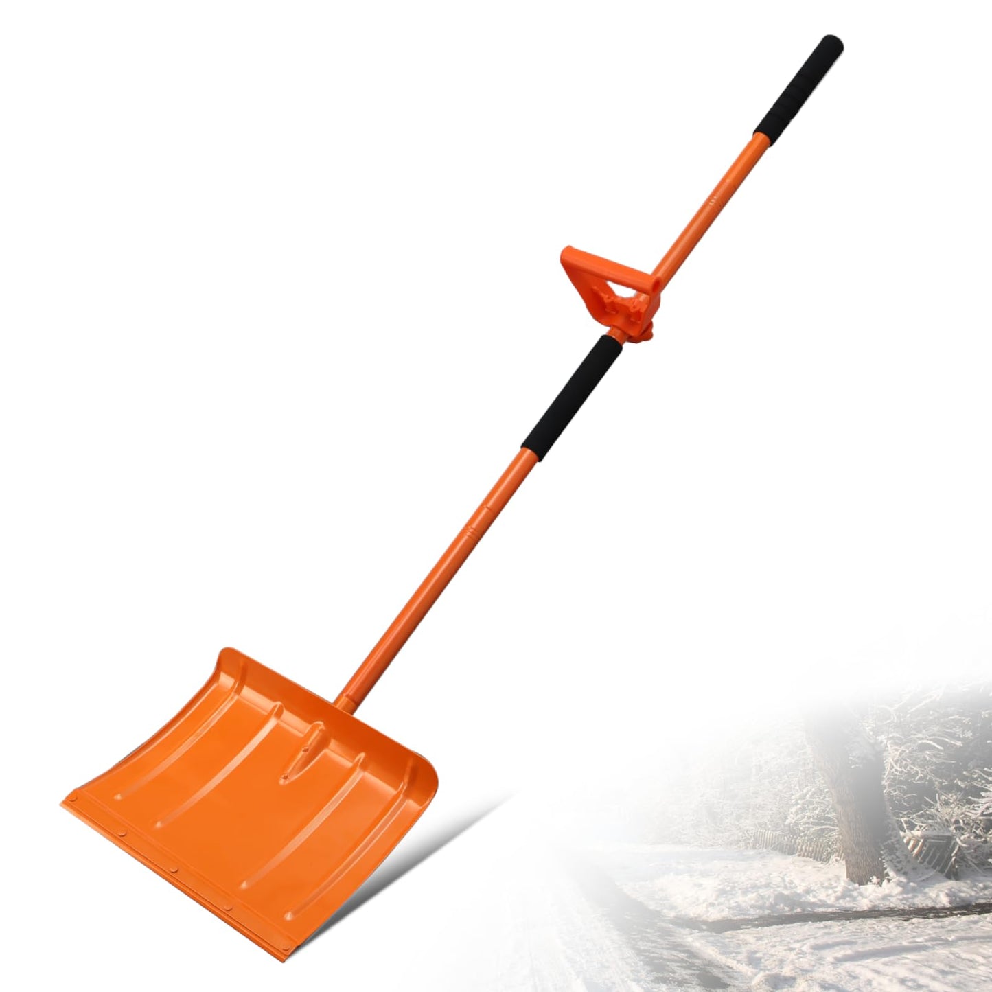 Heavy Duty Snow Shovel for Driveway 67 Inch Snow Shovel with Ergonomic Labor-Saving Handle Tool, Snow Removal with Large Scoop Shovel for Outdoor Car Yard, Orange