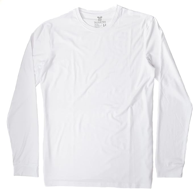 Men's Tall Slim-Fit Long Sleeve Crewneck T-Shirt, Super Soft Poly Blend Long Tee (Tall, Small, Black)