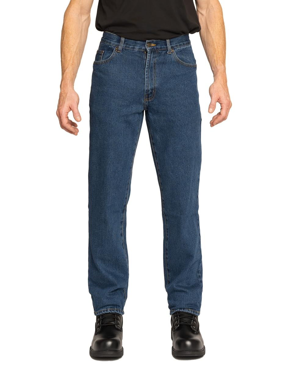 FULL BLUE 5 Pocket Denim Jeans, Regular Fit, Straight Legs, Sits at Waist, Medium Wash, 32x36