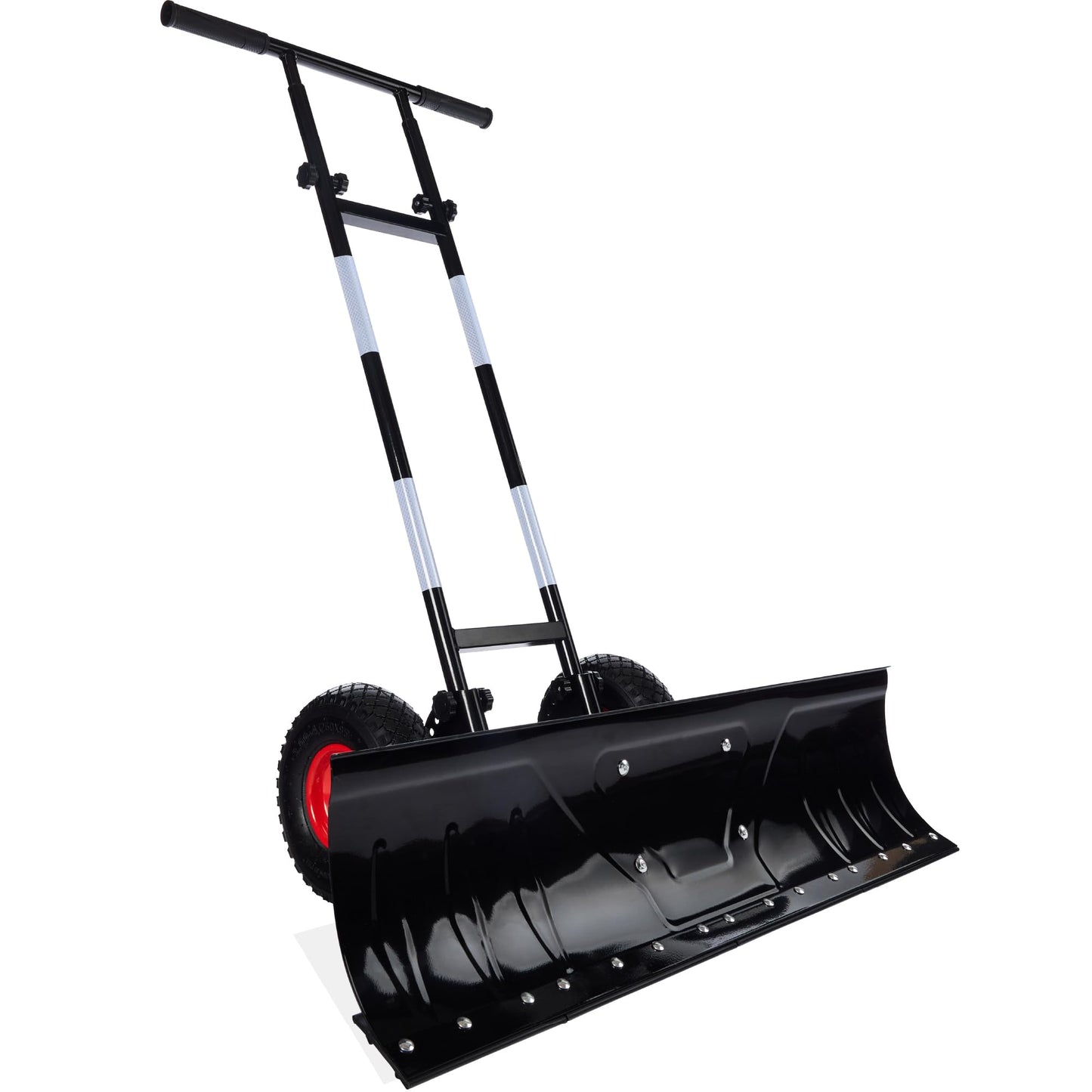 Best Choice Products 36in Heavy Duty Steel Snow Shovel Pusher for Driveway w/Wheels, Adjustable Handle, Angled Blade, Efficient Snow Removal, Back Saver Snow Plow with Safety Reflective Tape - Black