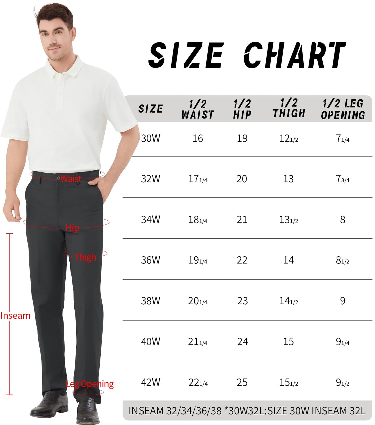 Men's Tall Classic Fit Flex Flat Front Dress Pants Formal Pants for Business & Office Black