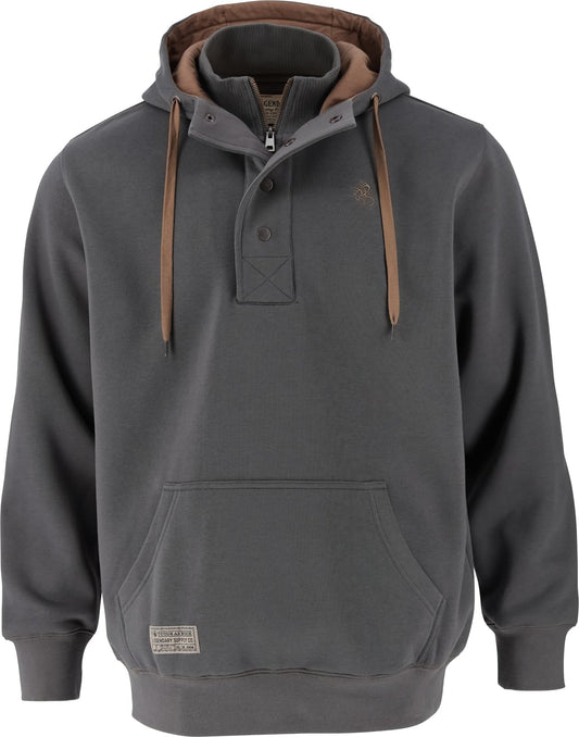 Legendary Whitetails Men's Tall Size Hoodie Quarter Zip Quilted Sweatshirt Double Layered Lined Hood, Charcoal