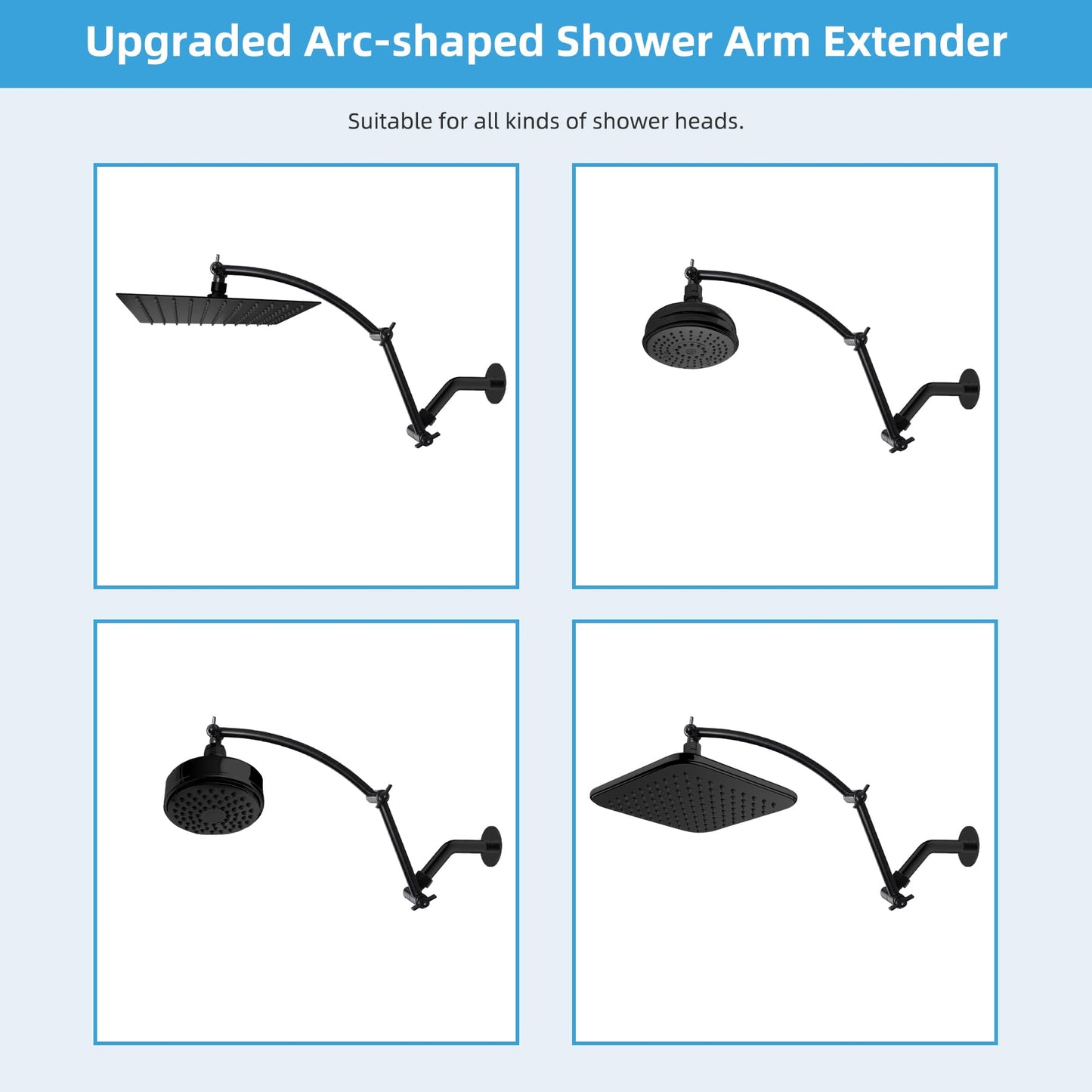 Hibbent All Metal 16'' Shower Head Extension Arm, Solid Brass Flexible Height & Angle Adjustable Shower Head Arm Extender with Lock Joints, Stainless Steel G1/2 Universal Connection, Oil-Rubbed Bronze