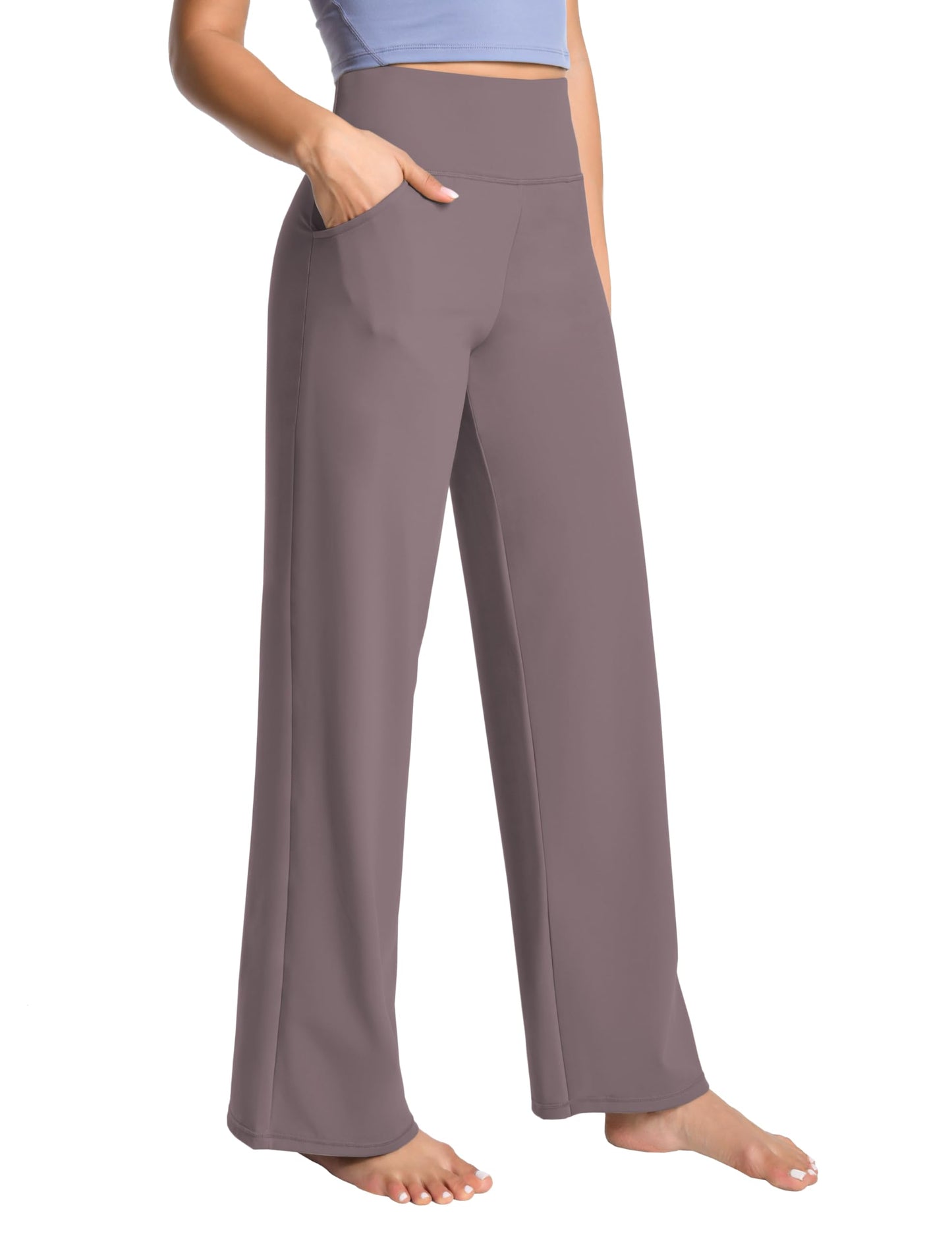 BUBBLELIME 29"/31"/33"/35"/37" Women's Wide Legs Yoga Pants Loose Lounge Sweatpants - Wide Legs_Taupe L_35" Inseam