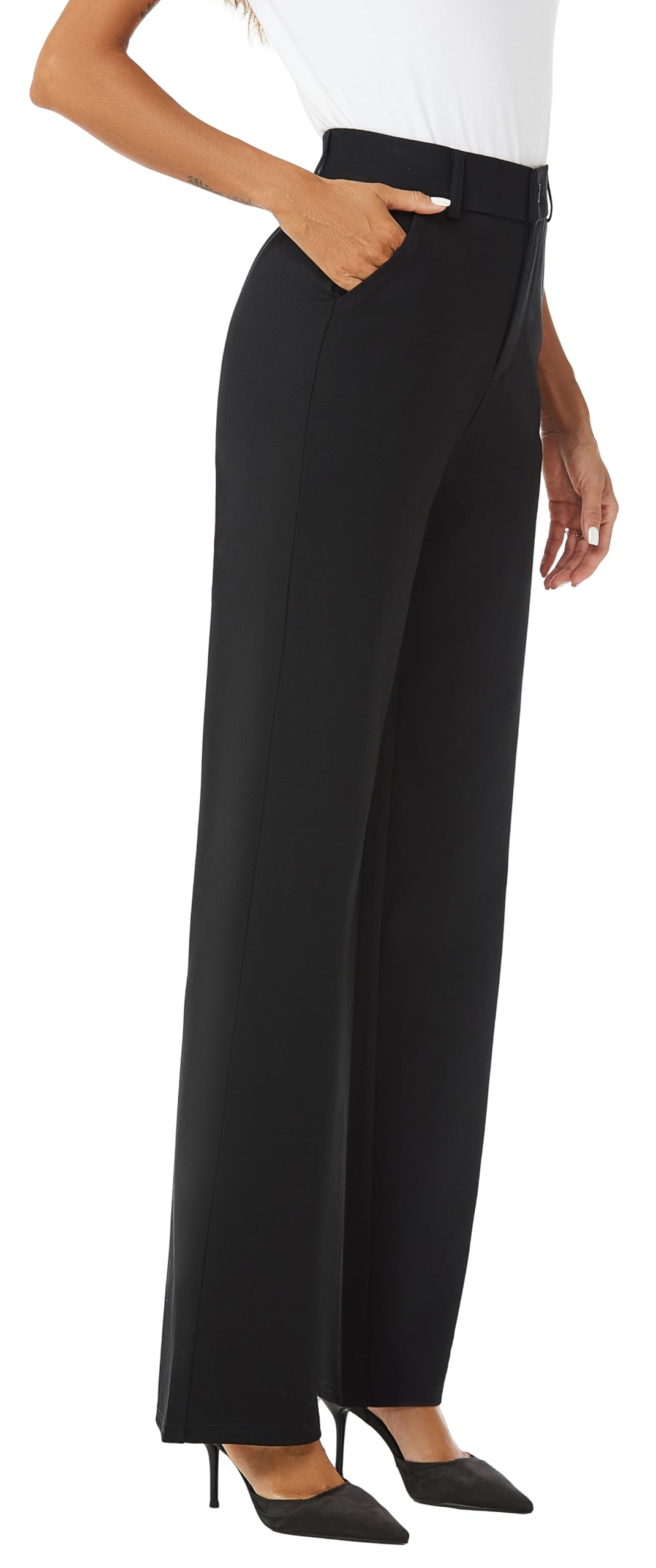iChosy Womens High Waist Wide Straight Leg Trousers Casual Slacks Dress Pants with Pockets Black 16 Tall
