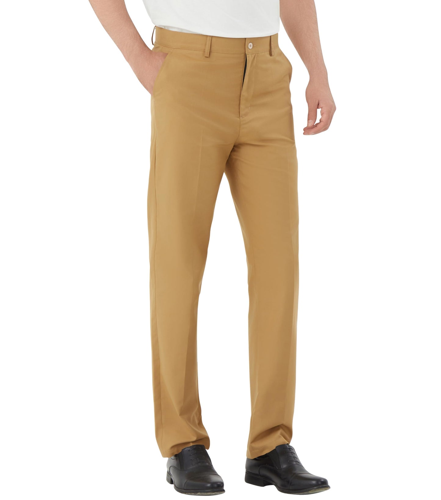 Men's Tall Classic Fit Flex Flat Front Dress Pants Formal Pants for Business & Office Khaki
