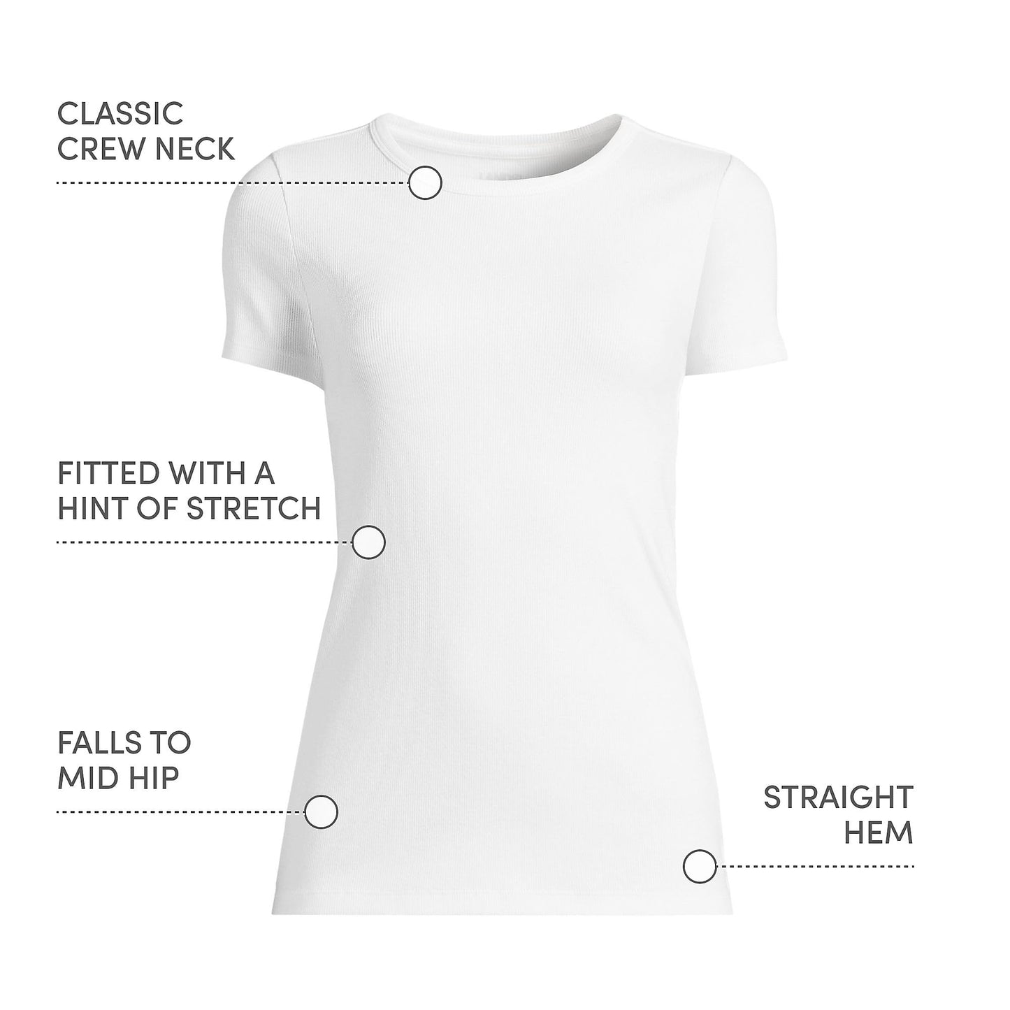 Lands' End Womens Short Sleeve Micro Rib Crew White Tall Small
