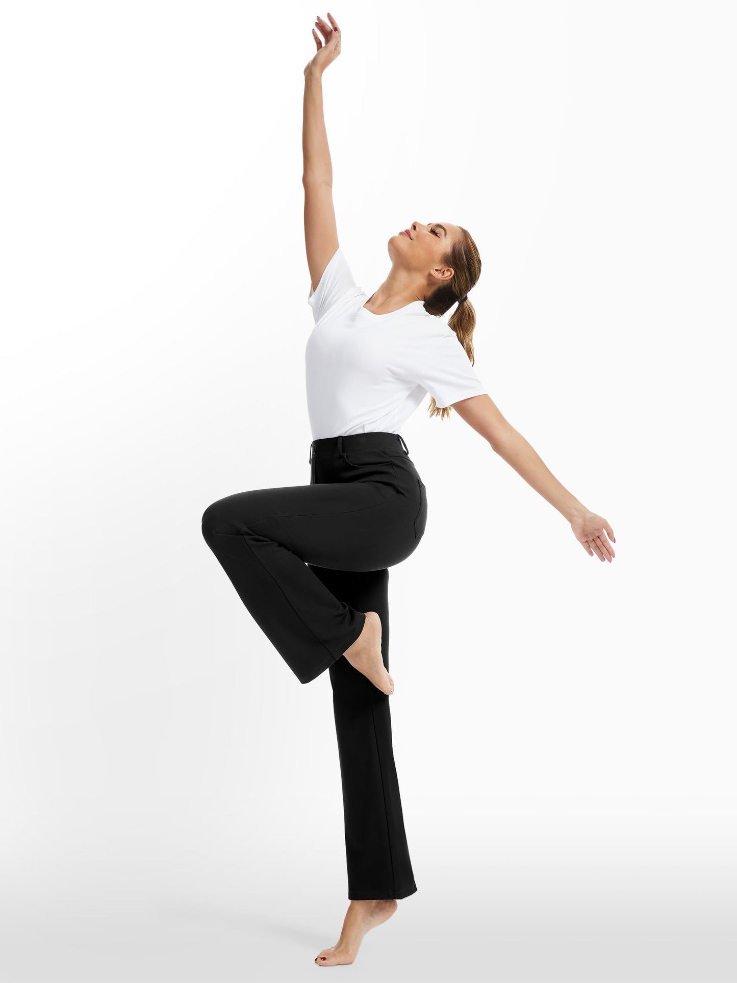 Tallemon Tall Womens 36" Inseam Boot Cut Dress Yoga Trousers Dress Pull On Belt Loops 4 Pockets Suit Work Pants, Black, L