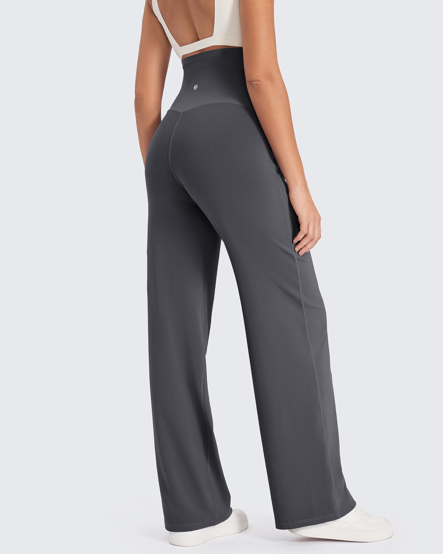 G4Free Women's Maternity Pants Casual Loose Wide Leg Cozy Pant Pregnancy Clothes Yoga Dress Work Trousers with Pockets (Dark Gray,S,32")