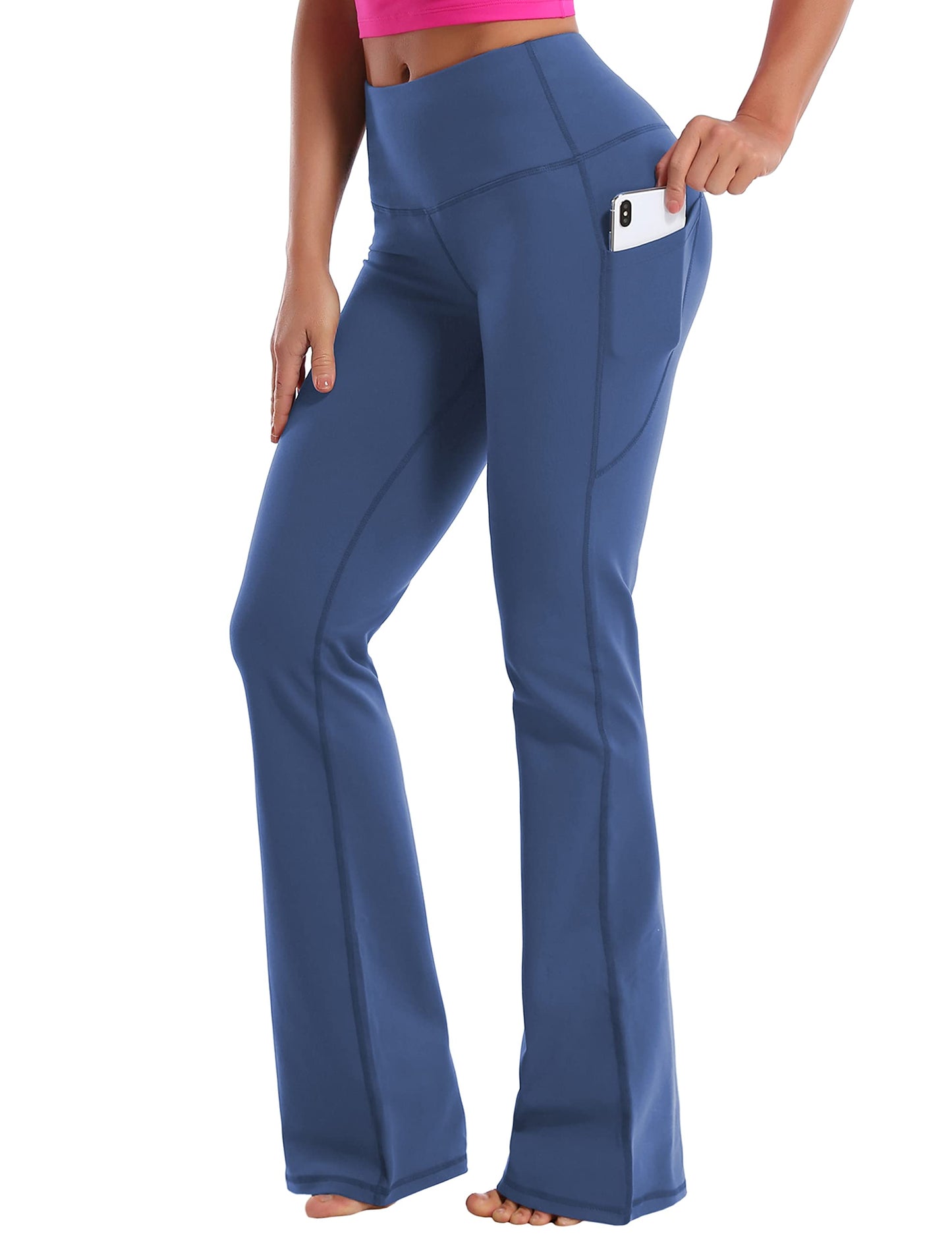 BUBBLELIME 29"/31"/33"/35" 4 Styles Women's Bootcut Yoga Pants Tummy Control - Side Pockets_PURPLISHBLUE XL_35" Inseam
