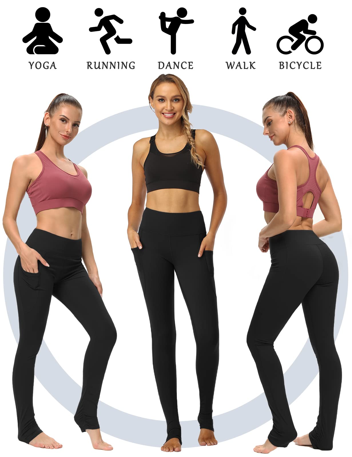 SEVEGO Women's Extra Long Yoga Leggings with Pockets Over The Heel Stacked Legging Barre Dance Athletic Pants, Black, XL