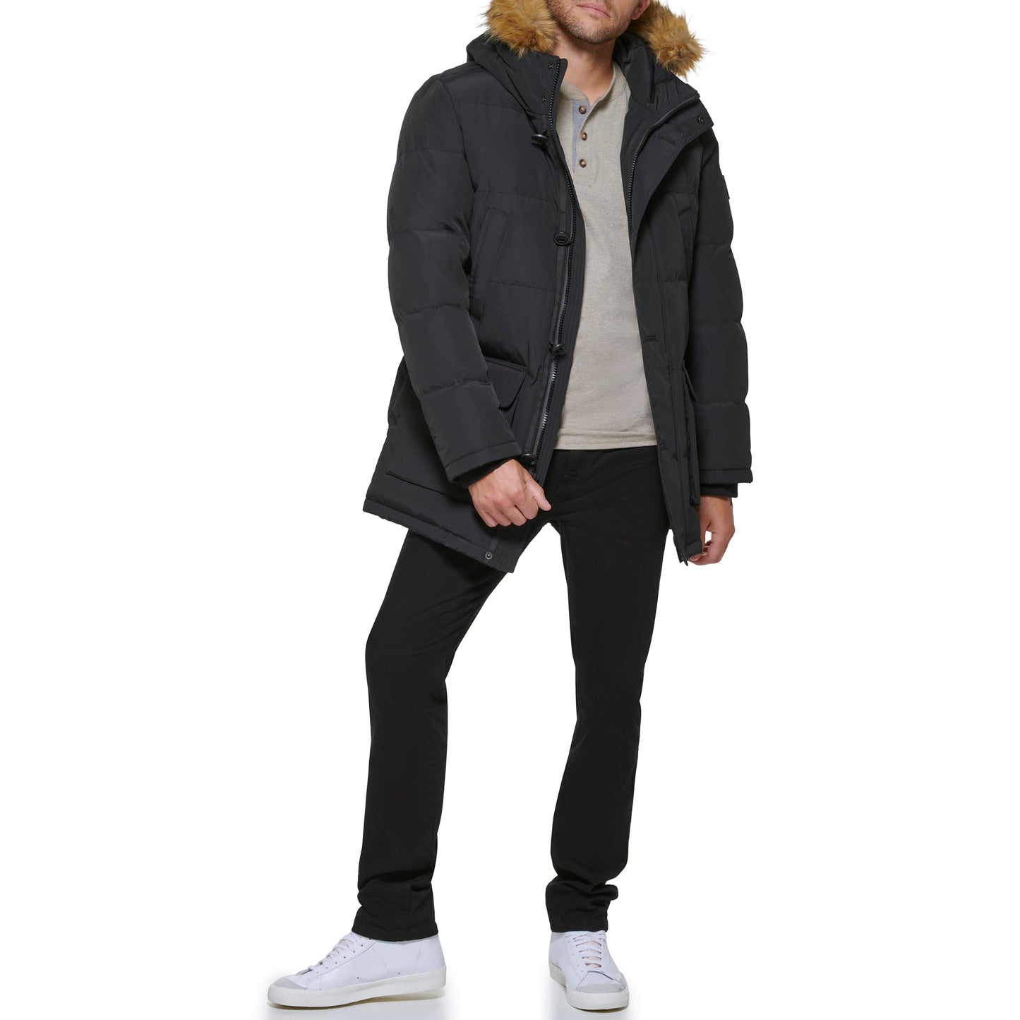 Tommy Hilfiger Men's Arctic Cloth Full Length Quilted Snorkel Jacket (Standard and Big & Tall), Black, X-Large Tall