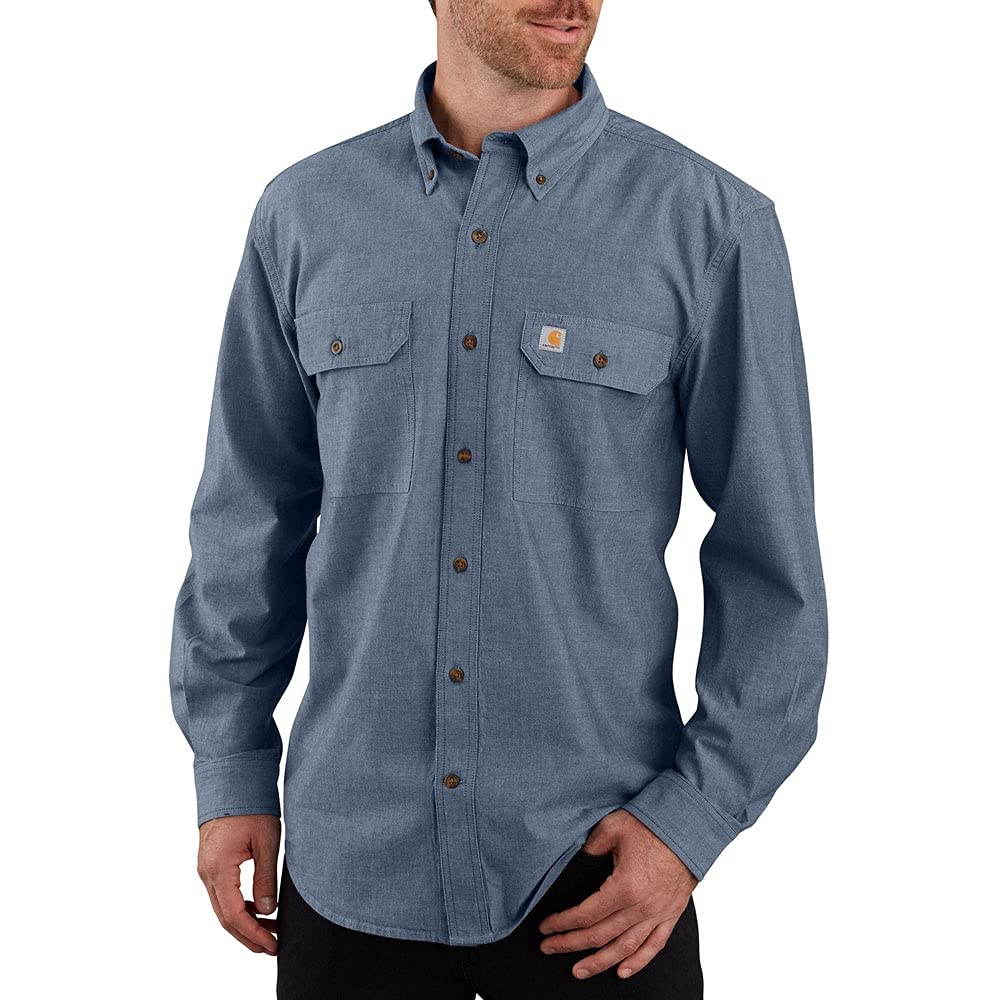 Carhartt Men's Loose Fit Midweight Chambray Long-Sleeve Shirt (Big & Tall), Denim Blue Chambray, Large Tall