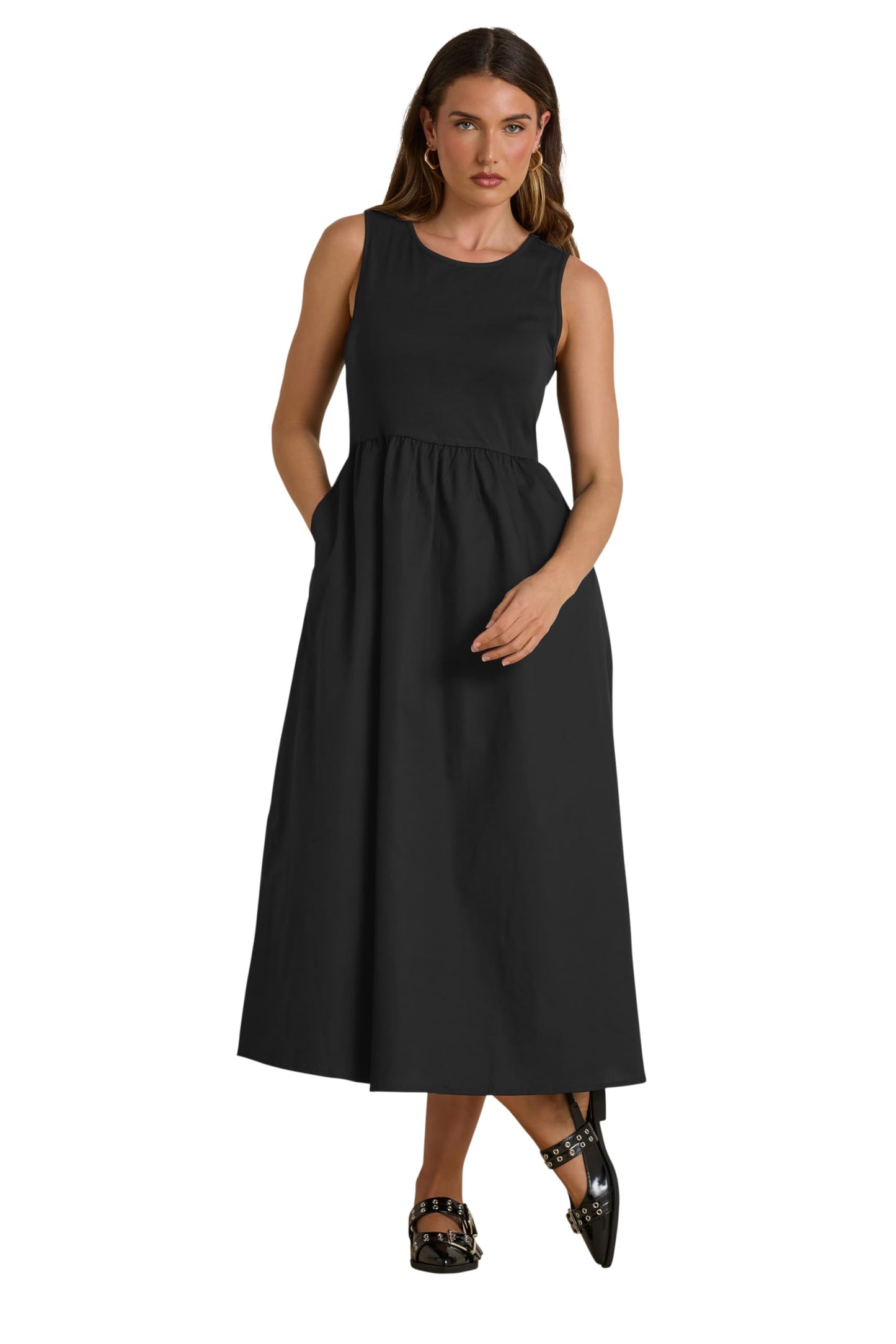 Long Tall Sally LTS Tall Jersey & Woven Mix Fabric Midi Dress Black 10