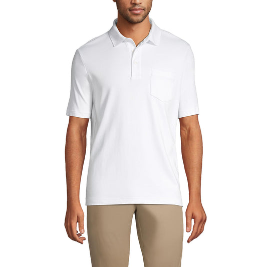 Lands' End Mens Short Sleeve Pocket Supima Polo White Big and Tall 4xlt