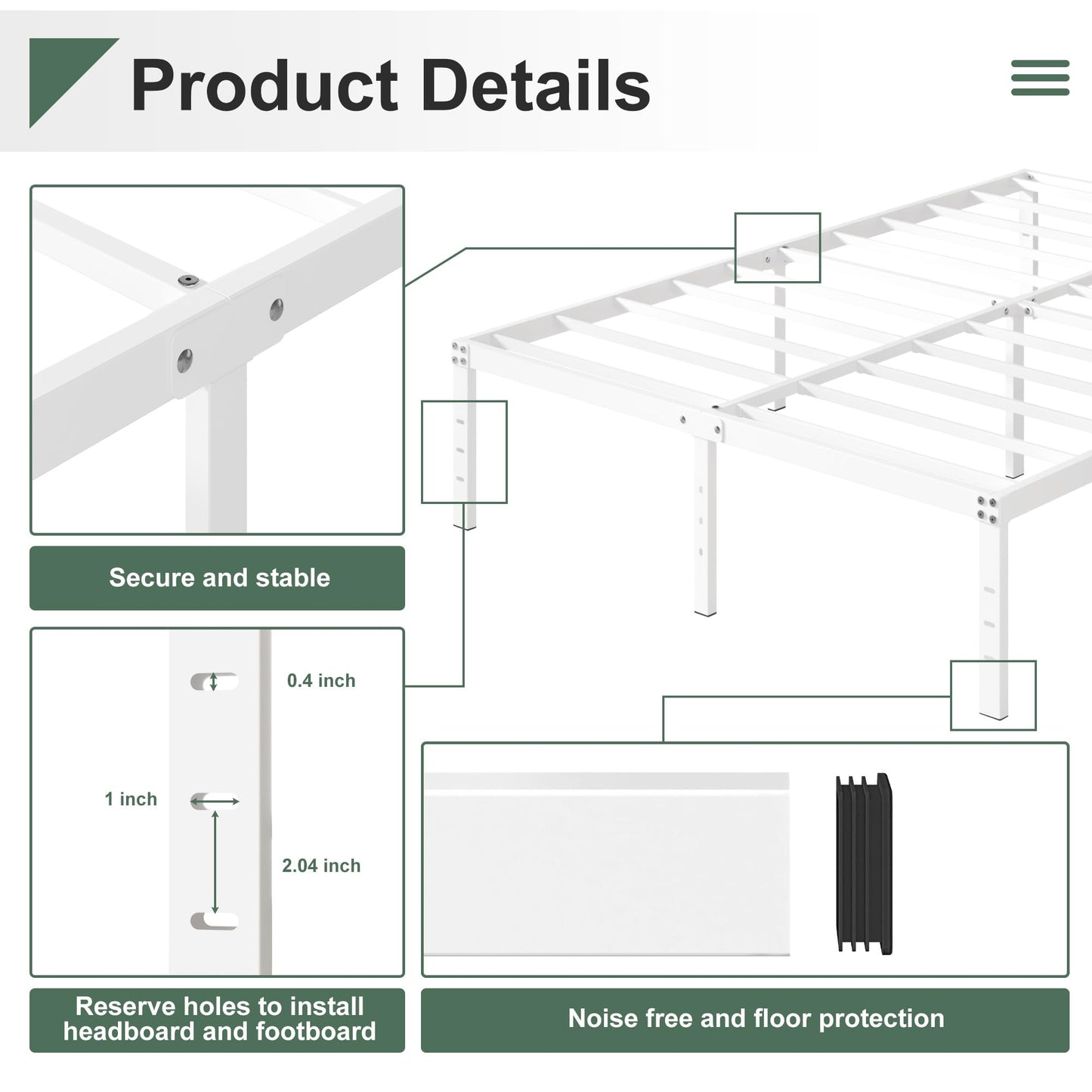 Upcanso 16 Inch White California King Bed Frames No Box Spring Need, Platform Cal King Bed Frame with High Storage, Eassy Assembly 3,500 lbs Heavy Duty Bedframes