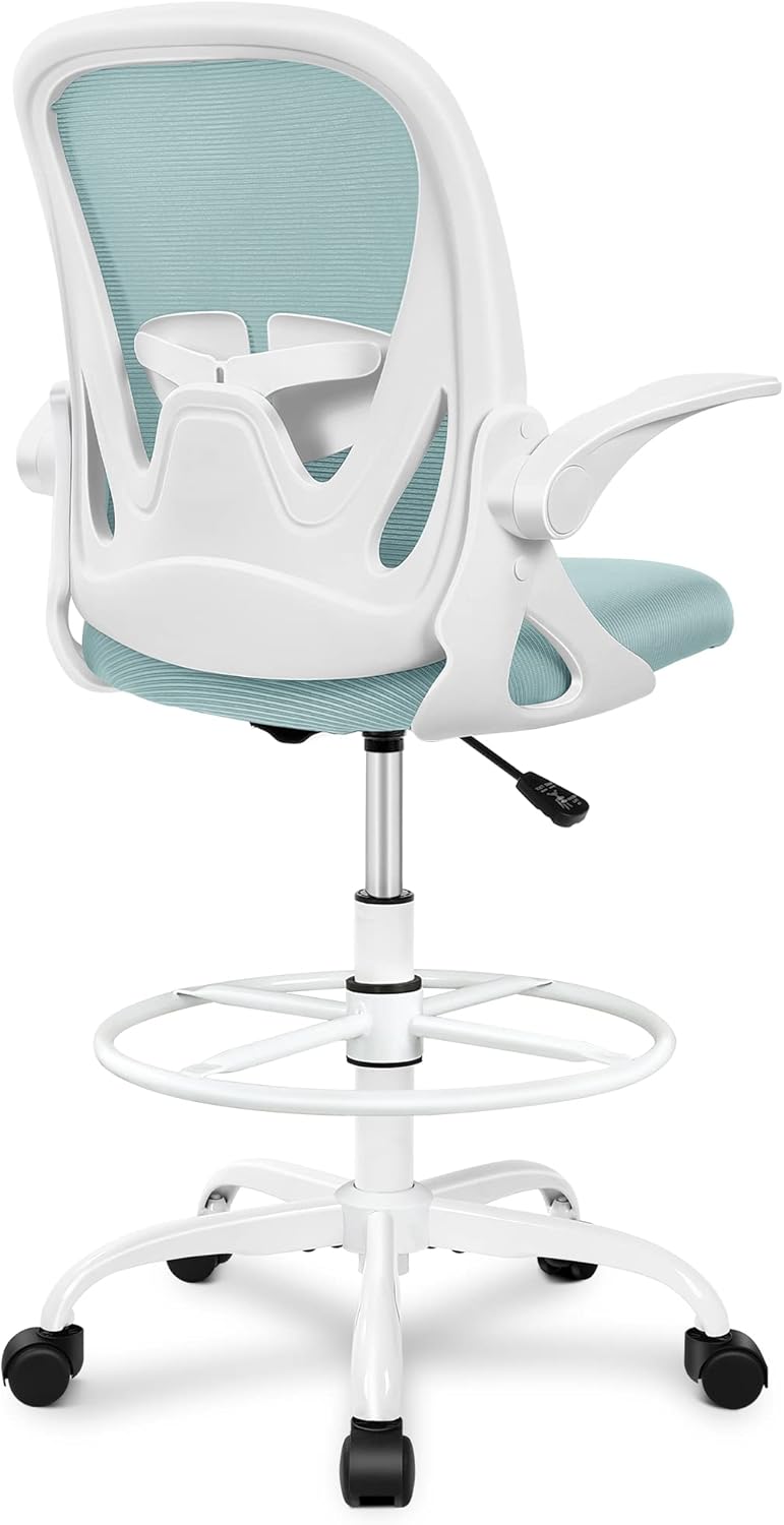 Tall Office Chair with Flip-up Armrests (20" - 28" seat height) - Ergonomic Computer Chair with Lumbar Support
