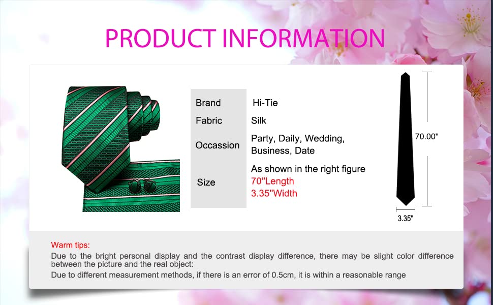 Hi-Tie 70'' Black Gold Ties for Men Silk Extra Long Floral Mens Ties Set Necktie and Pocket Square Cufflink for Wedding