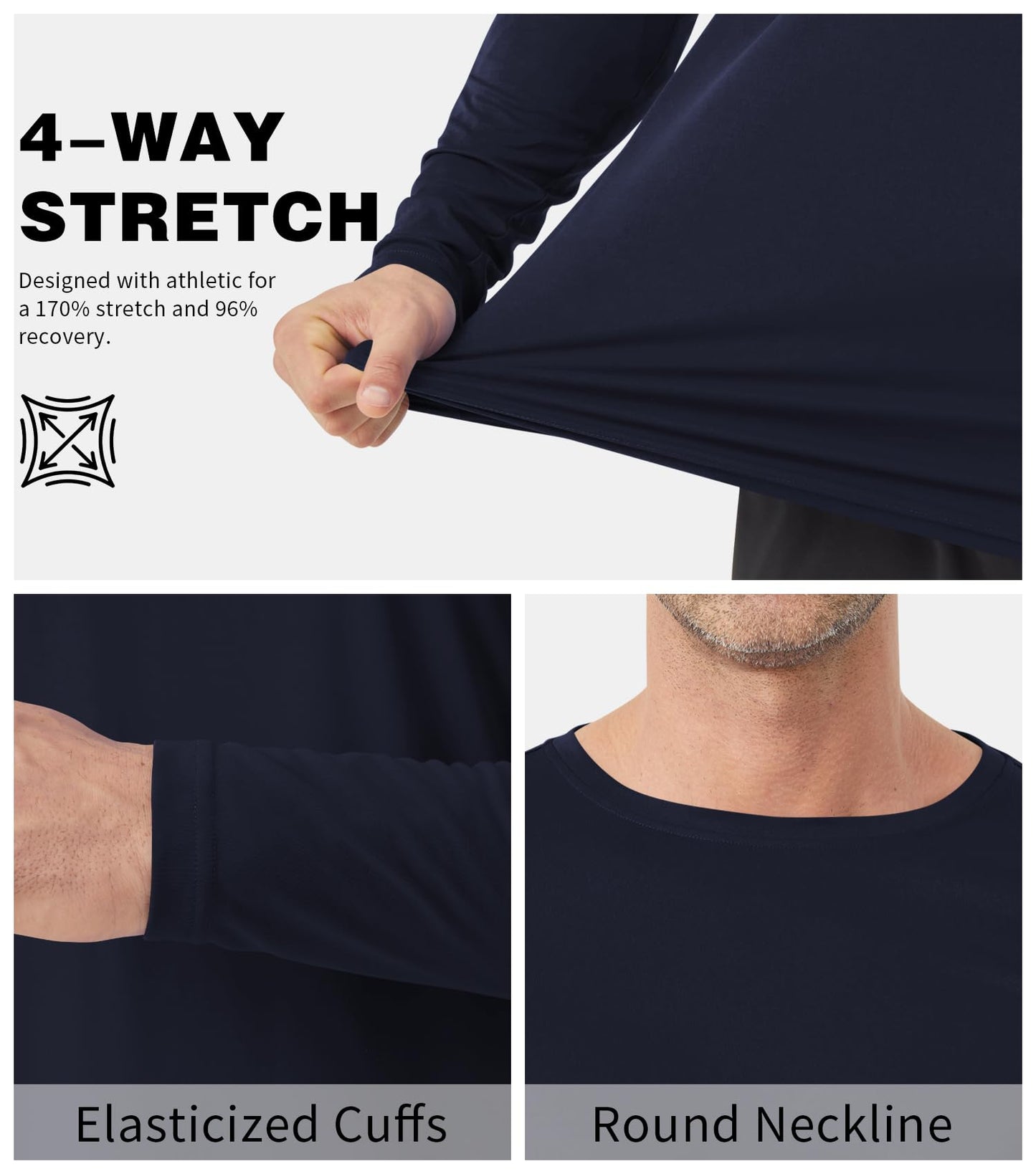 Men's Tall Rash Guard Long Sleeve T Shirts - UPF 50+ Sun Protection Tee Shirt for Fishing, Swim, Hiking Navy