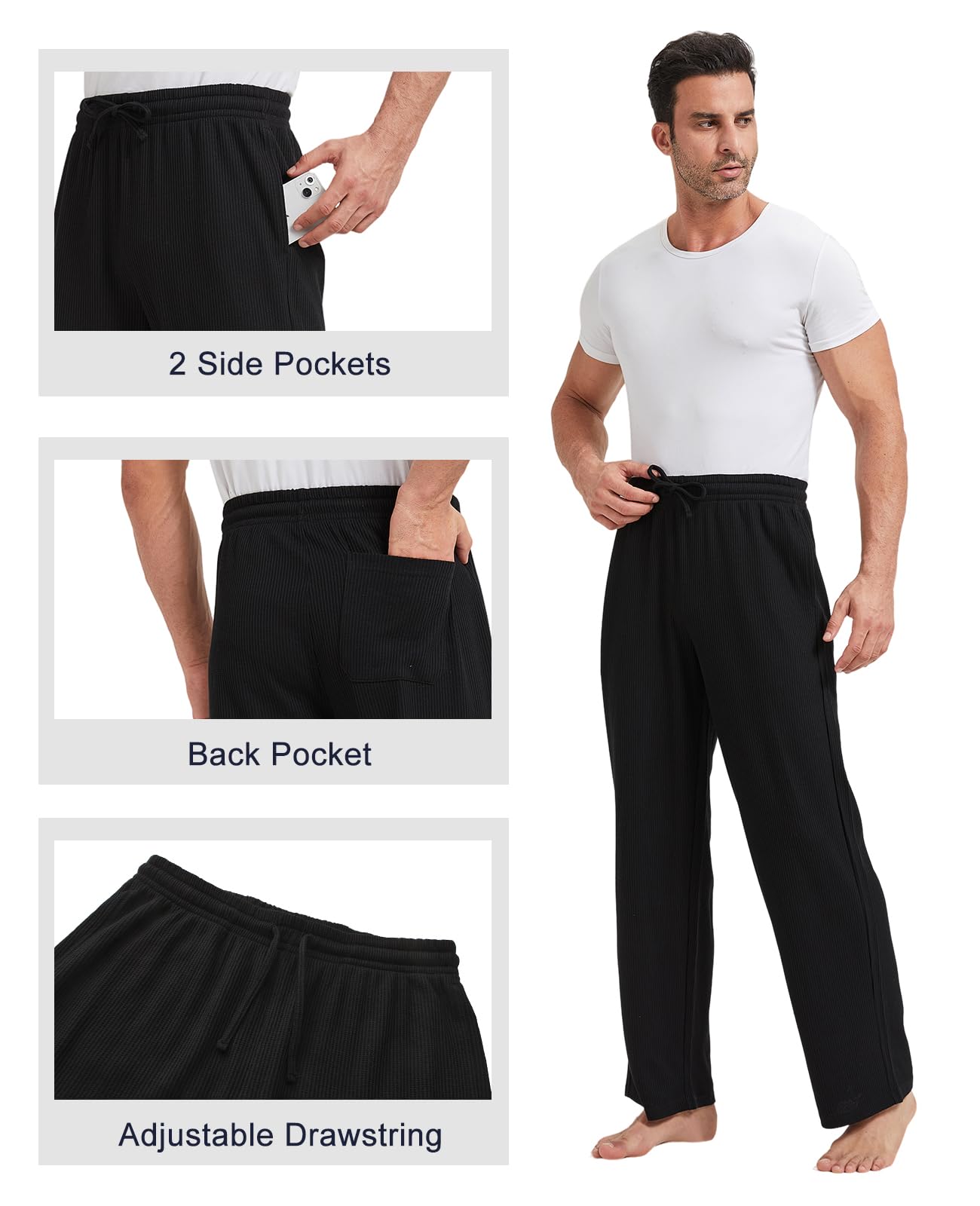 TTZ 34/36 Inseam Mens Tall Pajama Pants Waffle Pj Lounge Sleep Pants for Tall Men-XLT