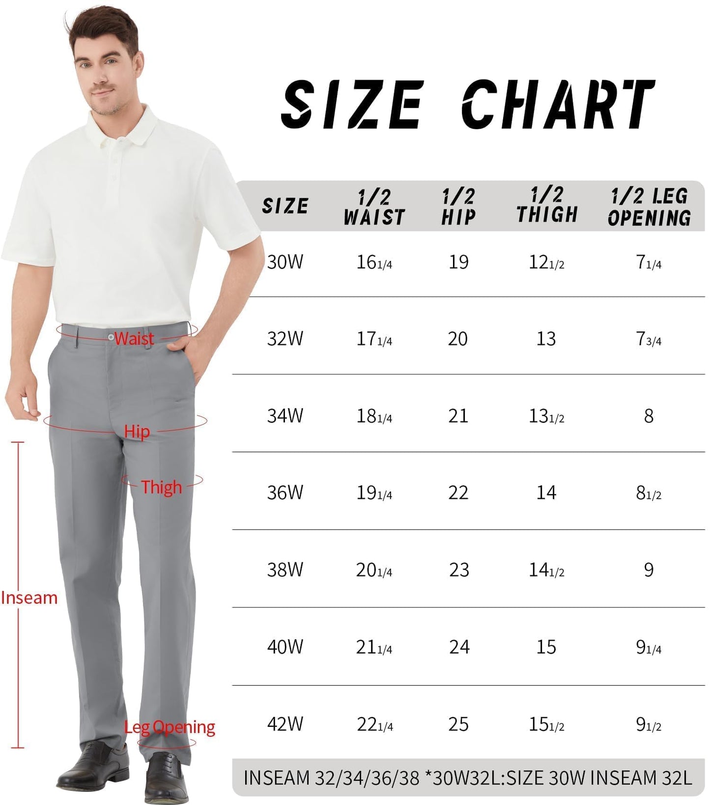 Men's Tall Classic Fit Flex Flat Front Dress Pants Formal Pants for Business & Office Grey