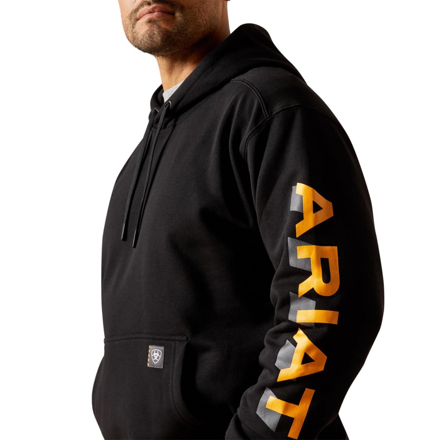 Ariat Rebar Lightweight Logo Hoodie, Black/Rebar Orange, Large Tall