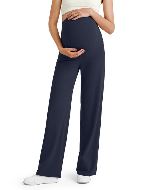G4Free Maternity Pants for Women Casual Loose Wide Leg Cozy Pant Pregnancy Clothes Yoga Dress Work Trousers(Dark Blue,XS,32")