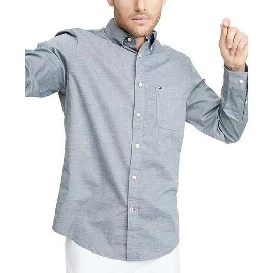 Tommy Hilfiger Men's Big and Tall Long Sleeve Button Down Shirt in Classic Fit Sky Captain