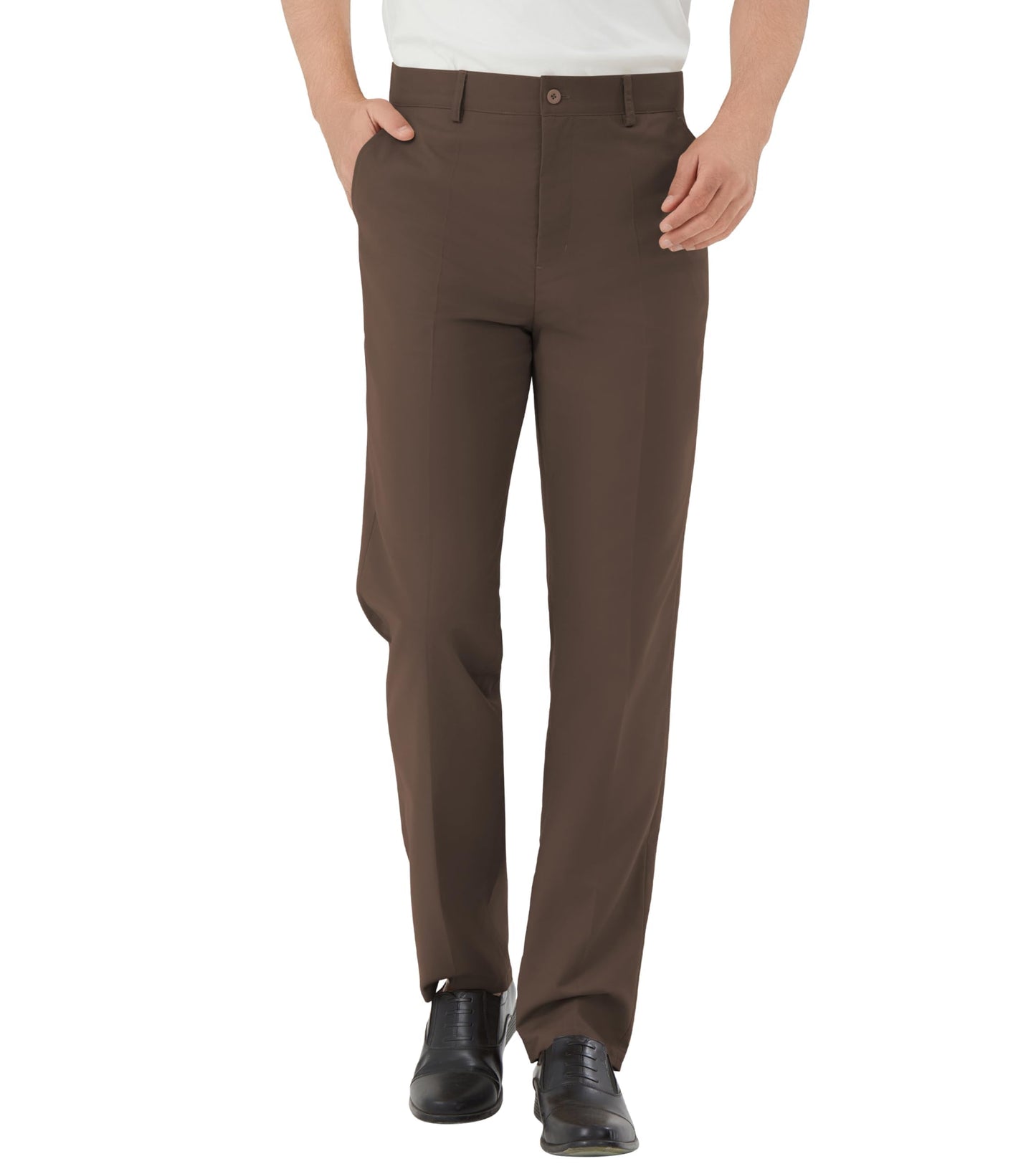 Men's Tall Classic Fit Flex Flat Front Dress Pants Formal Pants for Business & Office Brown