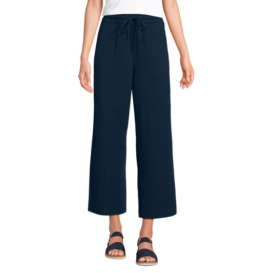 Lands' End Women's Tall Sport Knit Elastic Waist Wide Leg Crop Pants Medium Radiant Navy