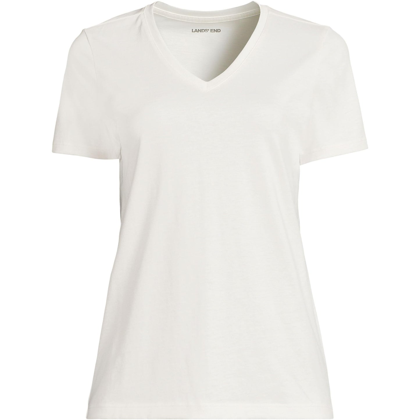 Lands' End Womens SS Relaxed Supima V Neck T Shirt Ivory Tall Small