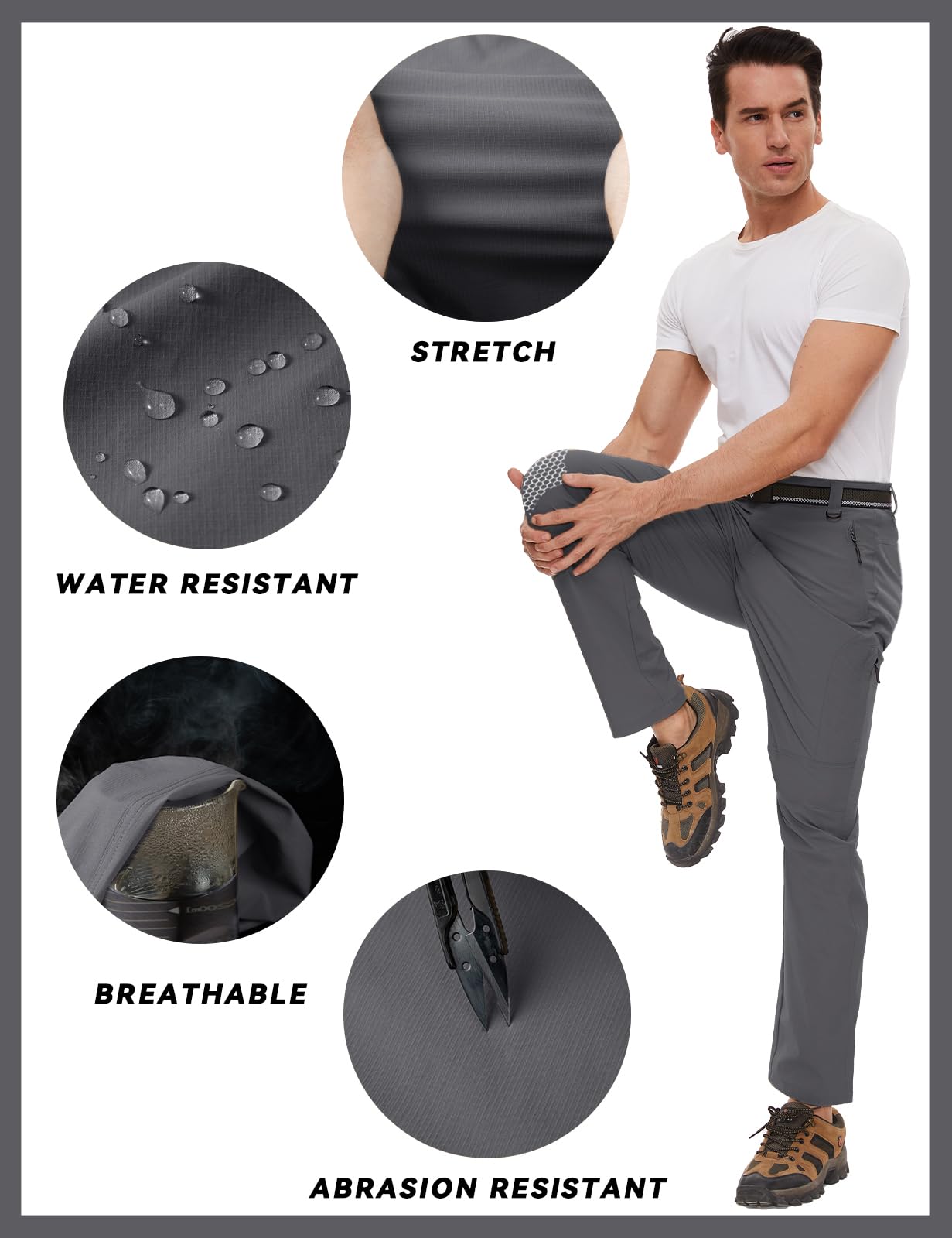 SEVEGO 30"/32"/34"/36" Inseam Men's Tall Hiking Pants Quick Dry Outdoor Waterproof Fishing Cargo Pants with Belt 5 Pockets 38" Dark Gray XXL