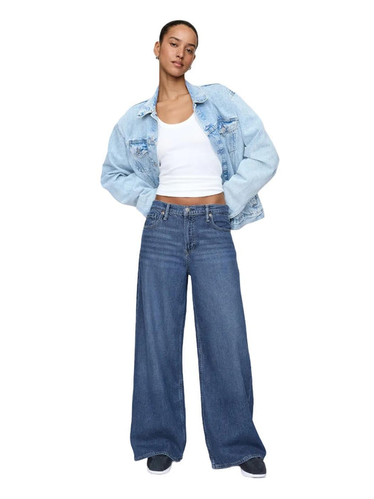 GAP Womens Mid Rise Baggy Denim Medium Indigo 21 27 Long