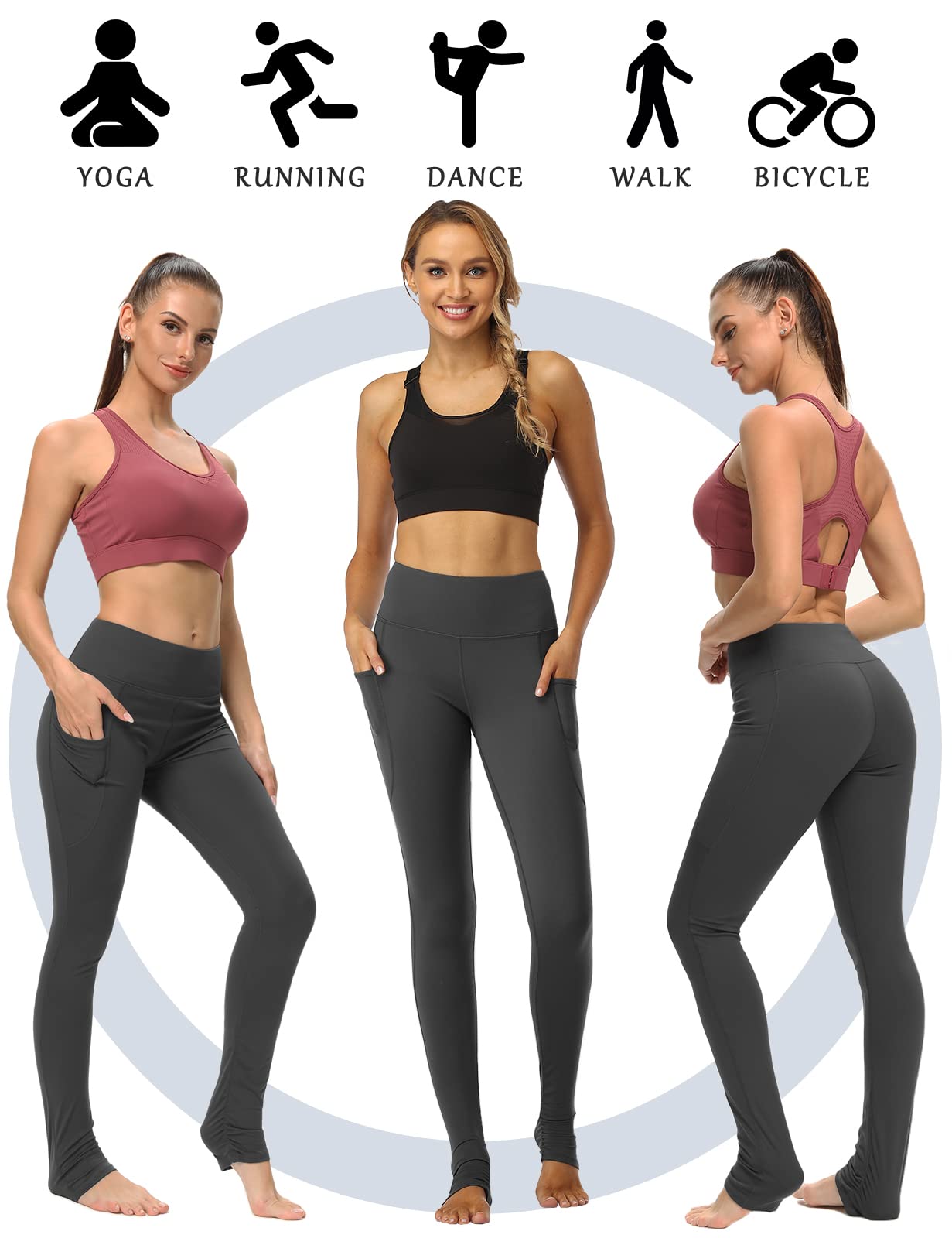 SEVEGO Women's Extra Long Yoga Leggings with Pockets Over The Heel Stacked Legging Barre Dance Athletic Pants, Grey, XL