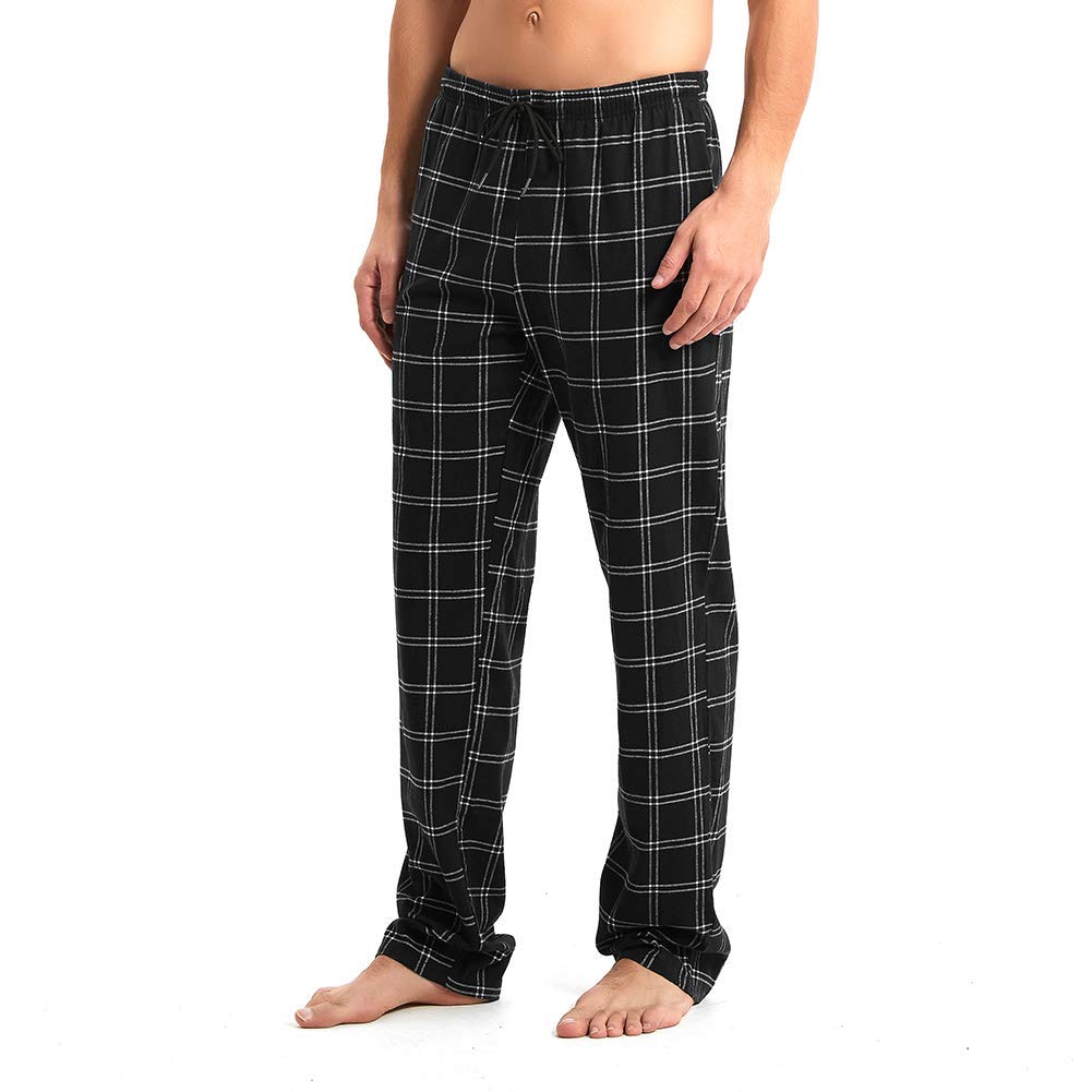 Idtswch Mens Tall Pajama Pants 38" Inseam Plaid Lounge Pants Sleepwear Pajama Bottoms 100% Cotton Black/White
