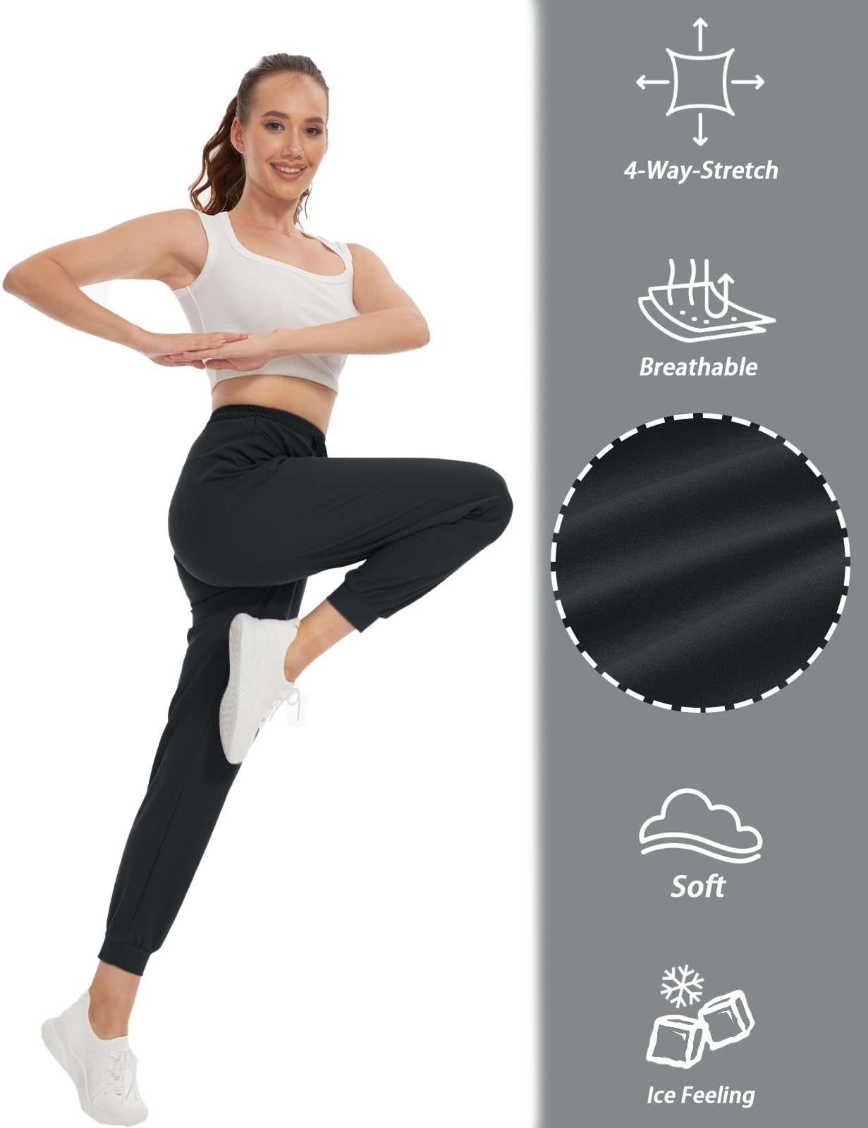 SEVEGO Women's 34" Tall Inseam Joggers Lightweight Sweatpants Zipper Pockets Athletic Workout Lounge Pants Black, XL