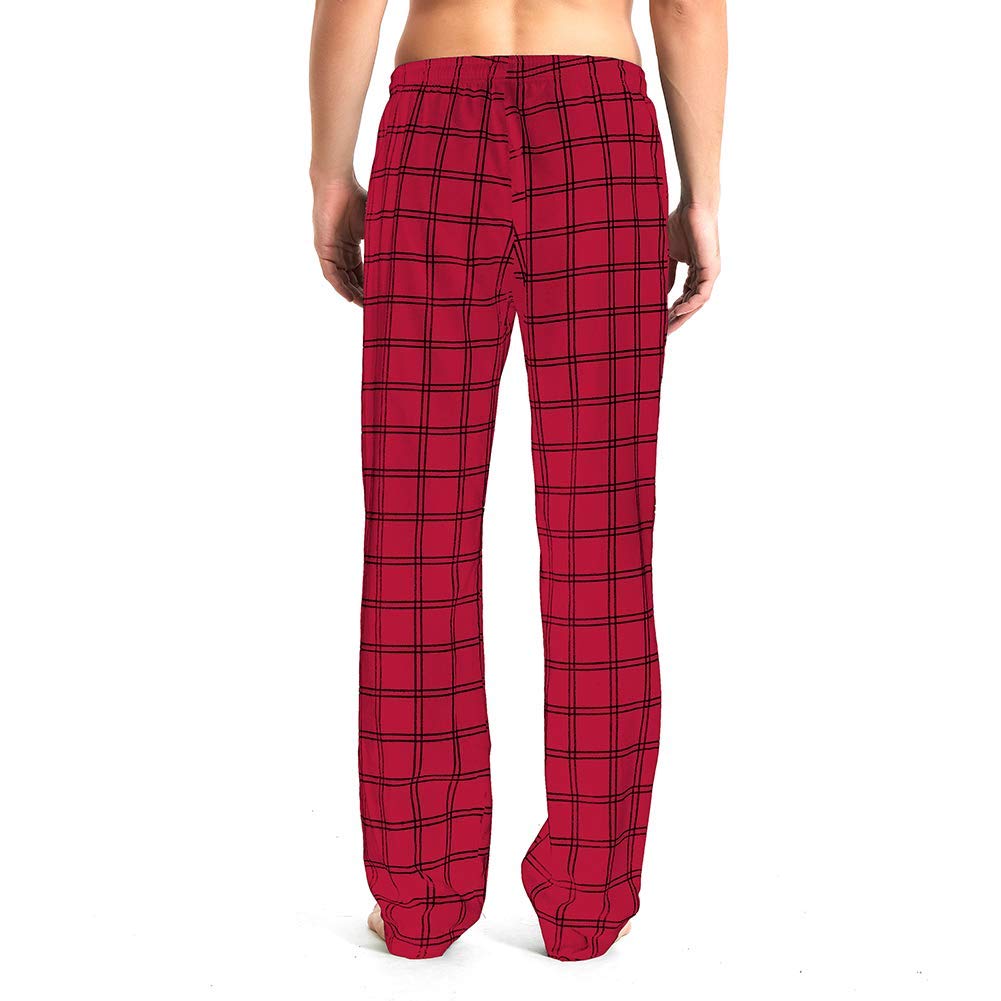 Idtswch Mens Tall Pajama Pants 36" Inseam Plaid Lounge Pants Sleepwear Pajama Bottoms 100% Cotton Red/Black