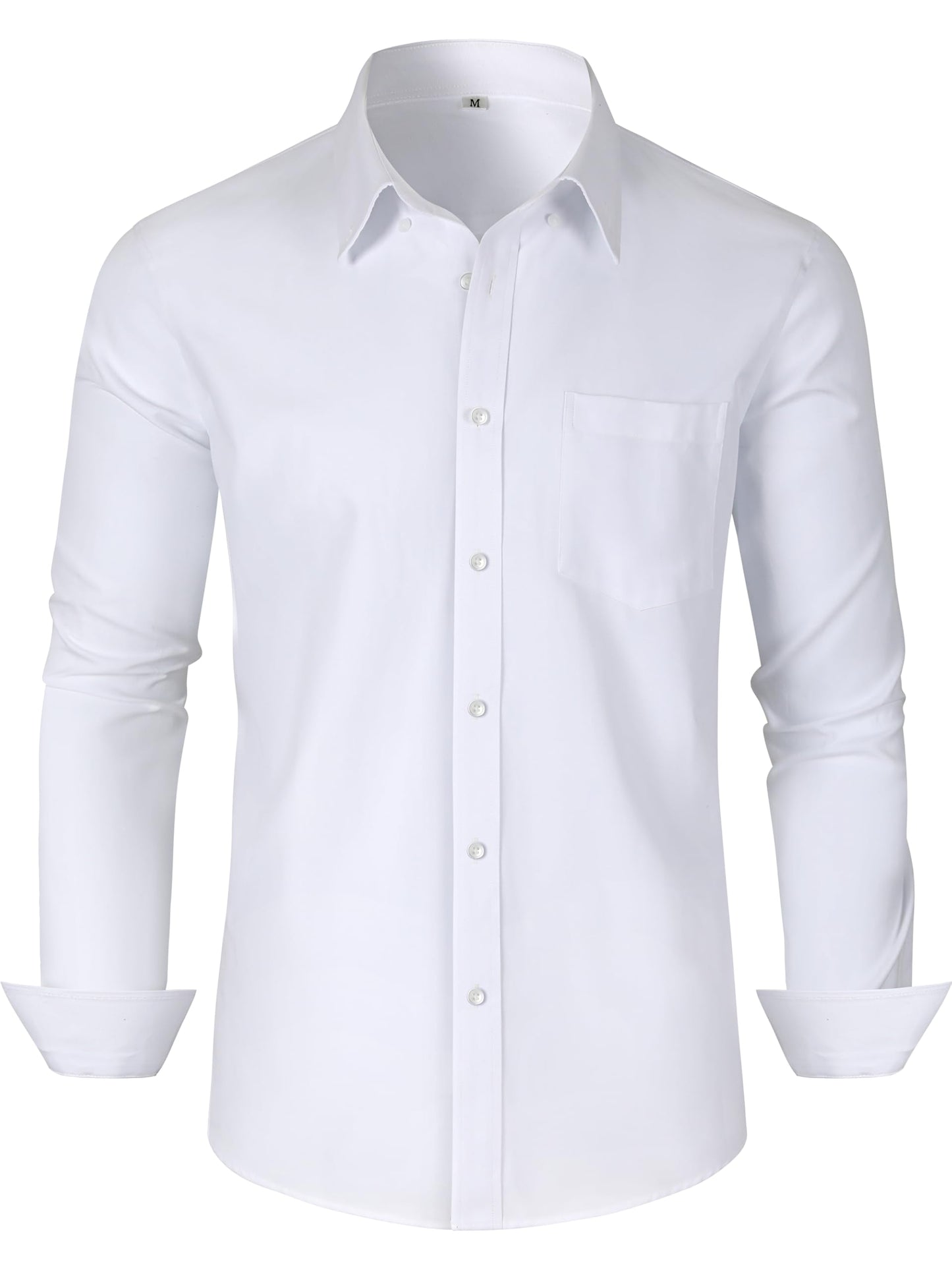 GIANZEN White Dress Shirt Mens Button Down for Men Collar Slim Fit Long Sleeve Shirts Men's Oxford Business Casual White Size L Tall
