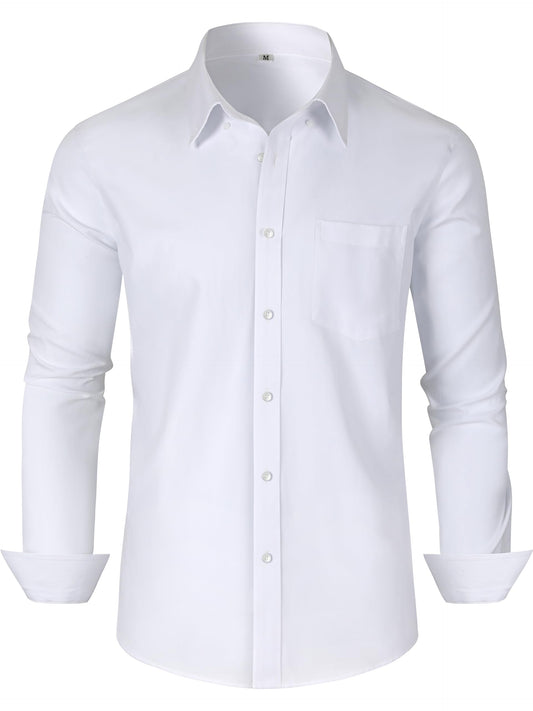 GIANZEN White Dress Shirt Mens Button Down for Men Collar Slim Fit Long Sleeve Shirts Men's Oxford Business Casual White Size L Tall