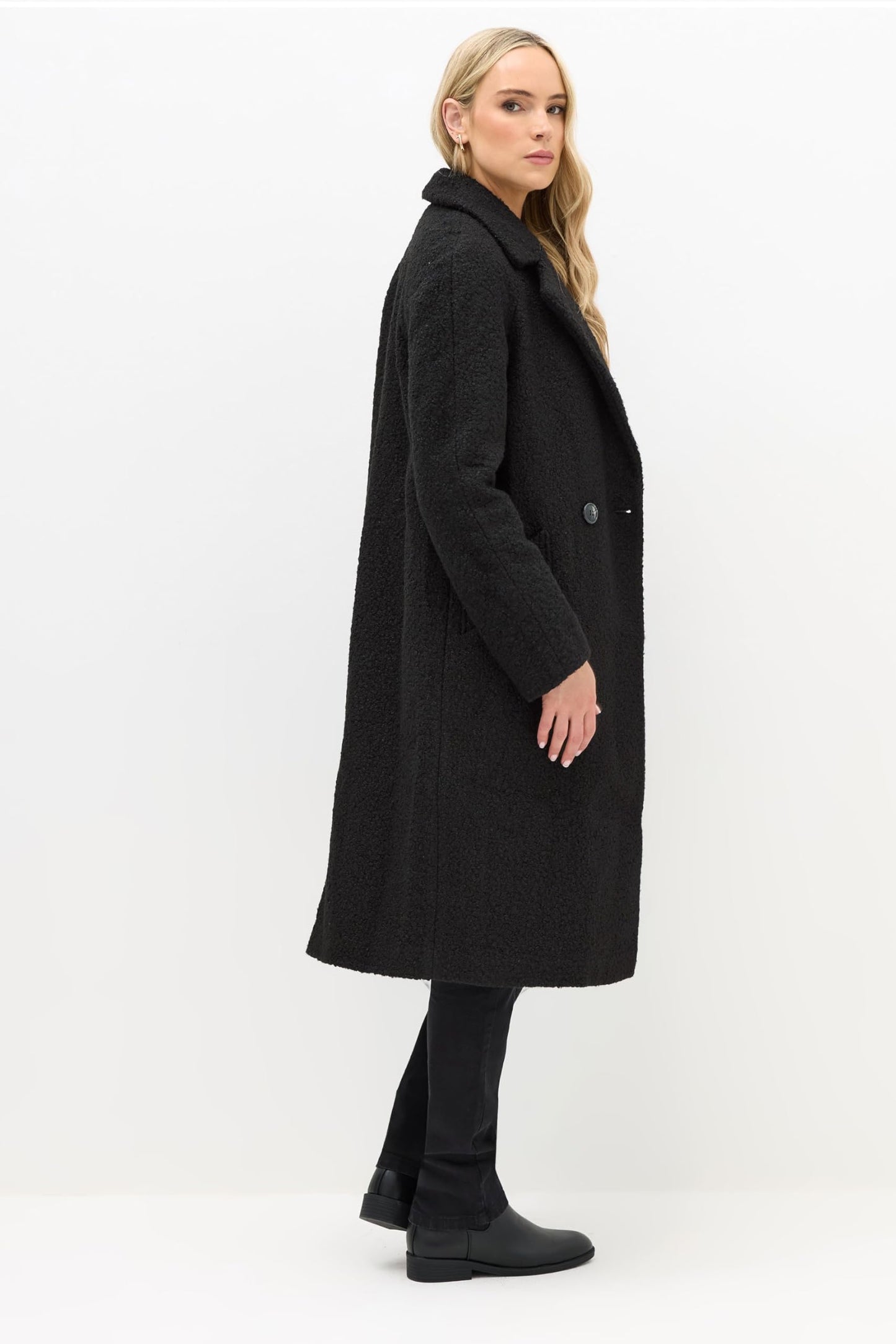 Long Tall Sally Lts Tall Boucle Wrap Midi Coat Black