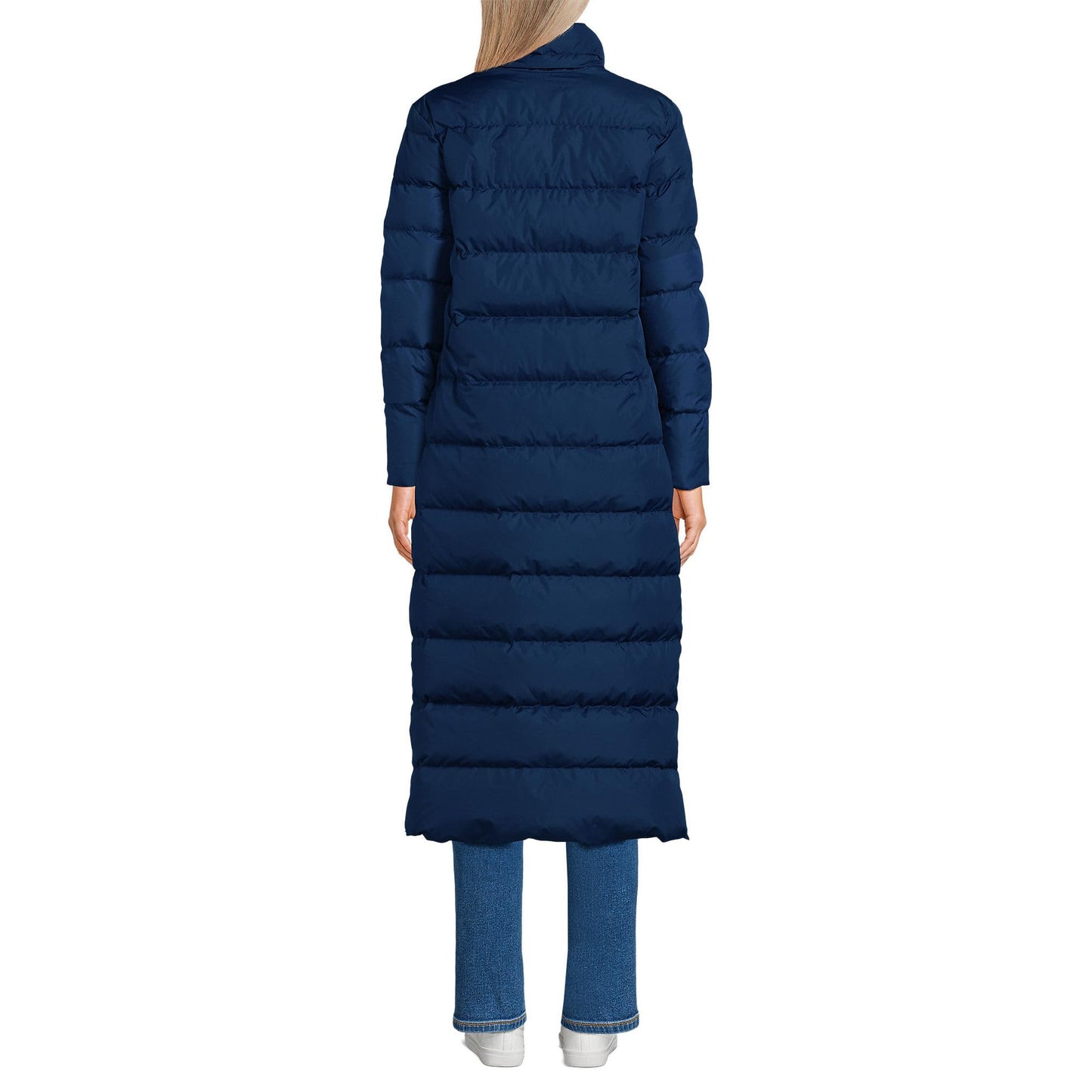 Lands' End Womens Long Maxi Down Coat Deep Sea Navy Tall Large