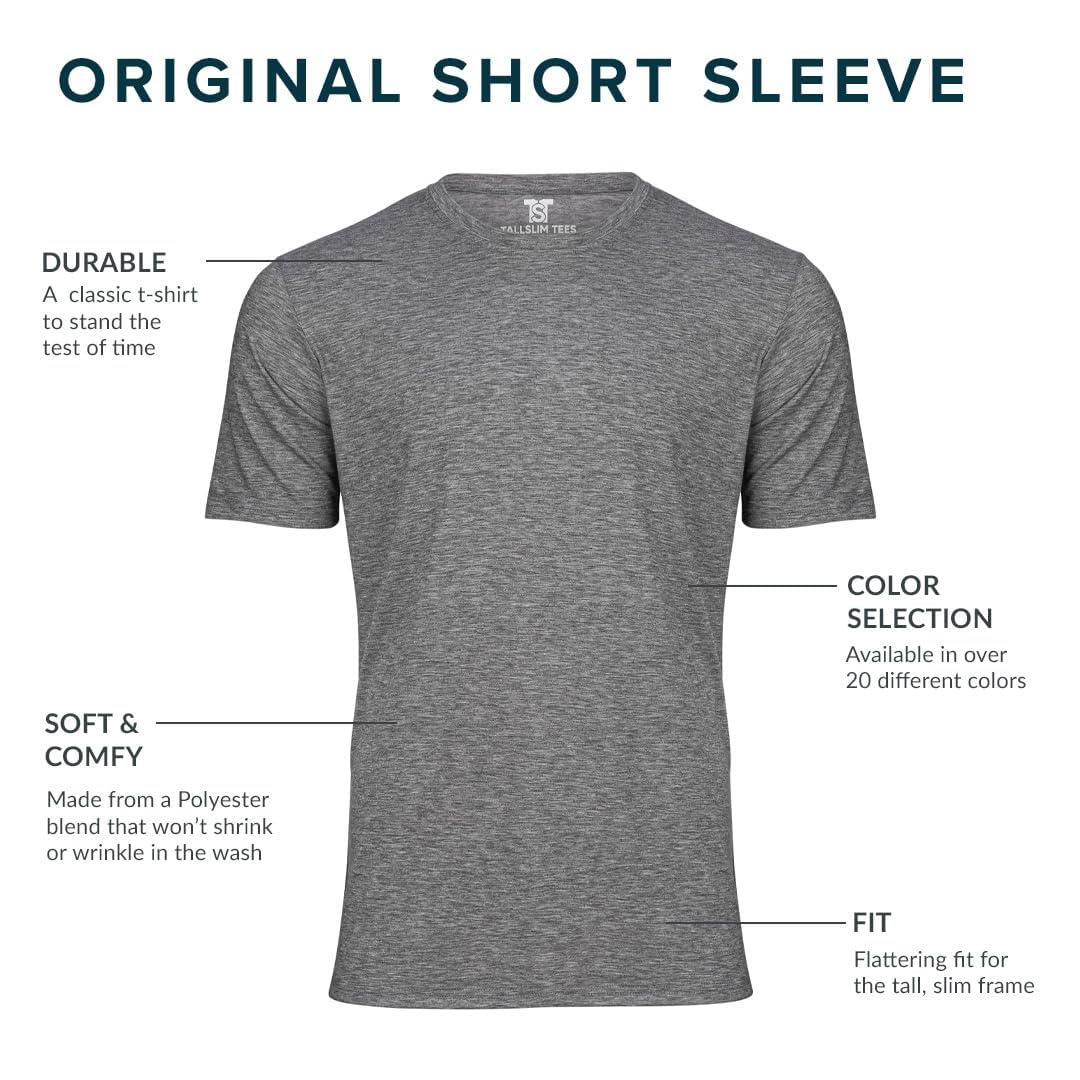 TallSlim Men's Tall Slim-Fit Short Sleeve Crewneck T-Shirt - Extra Long, Slim Fit, Preshrunk Easy Care, Light Grey, Large