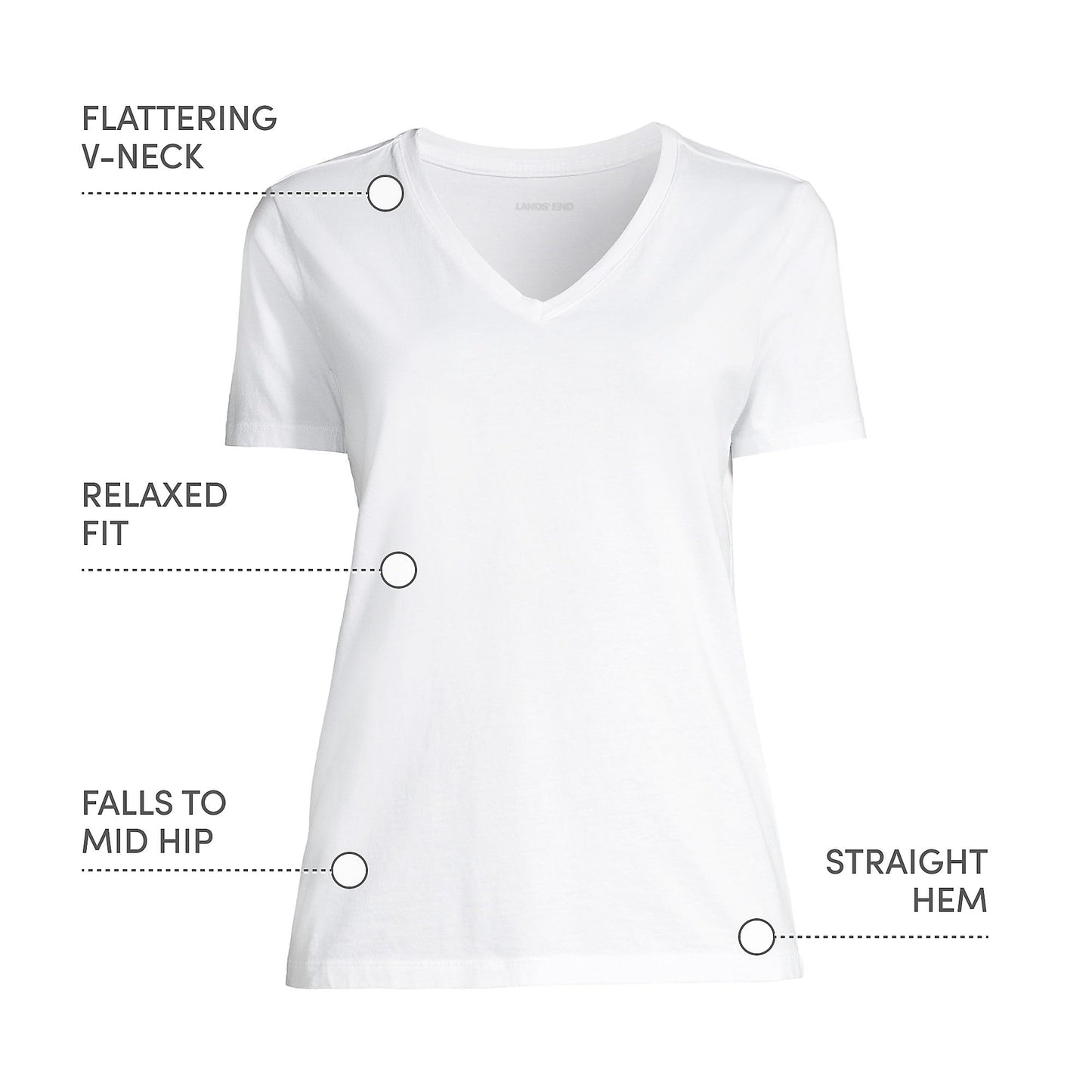 Lands' End Womens SS Relaxed Supima V Neck T Shirt White Tall Small