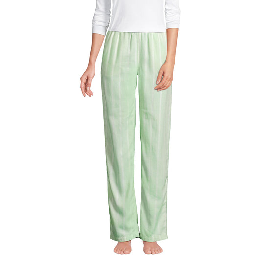 Lands' End Women Flannel Pant Icy Mint Green Stripe Tall Medium
