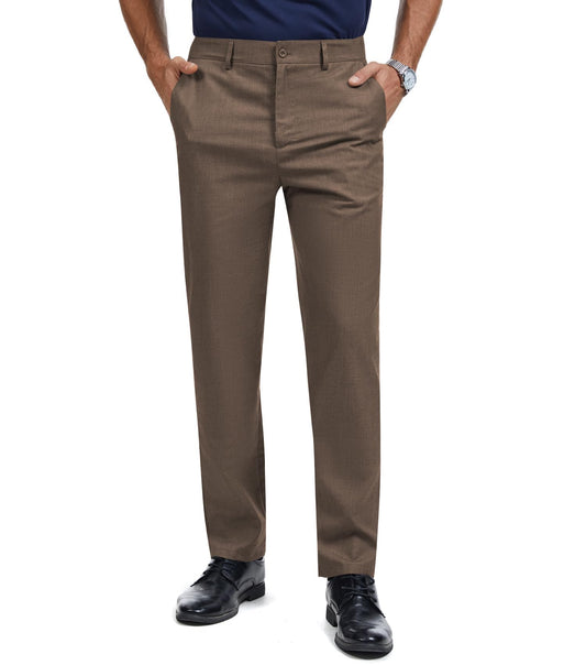 Men's Tall Classic Fit Flex Flat Front Dress Pants Formal Pants for Business & Office Coffee